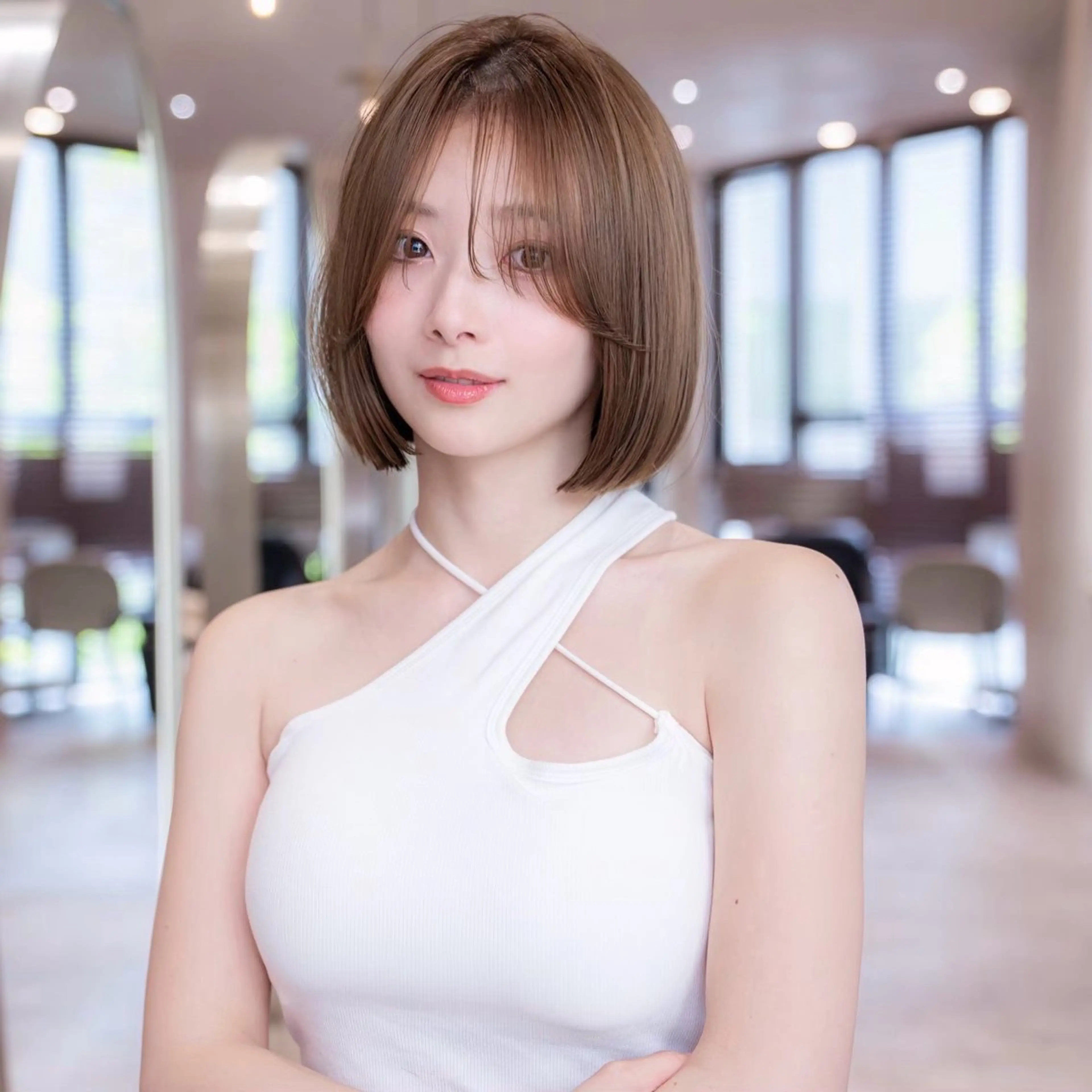 ミディアム ボブレイヤー ボブ 顔まわりレイヤー 顔周りカット ハッシュカット driP. by HAVANA原宿所属・原宿/韓国/髪質改善 /レイヤー/ボブのヘアスタイル