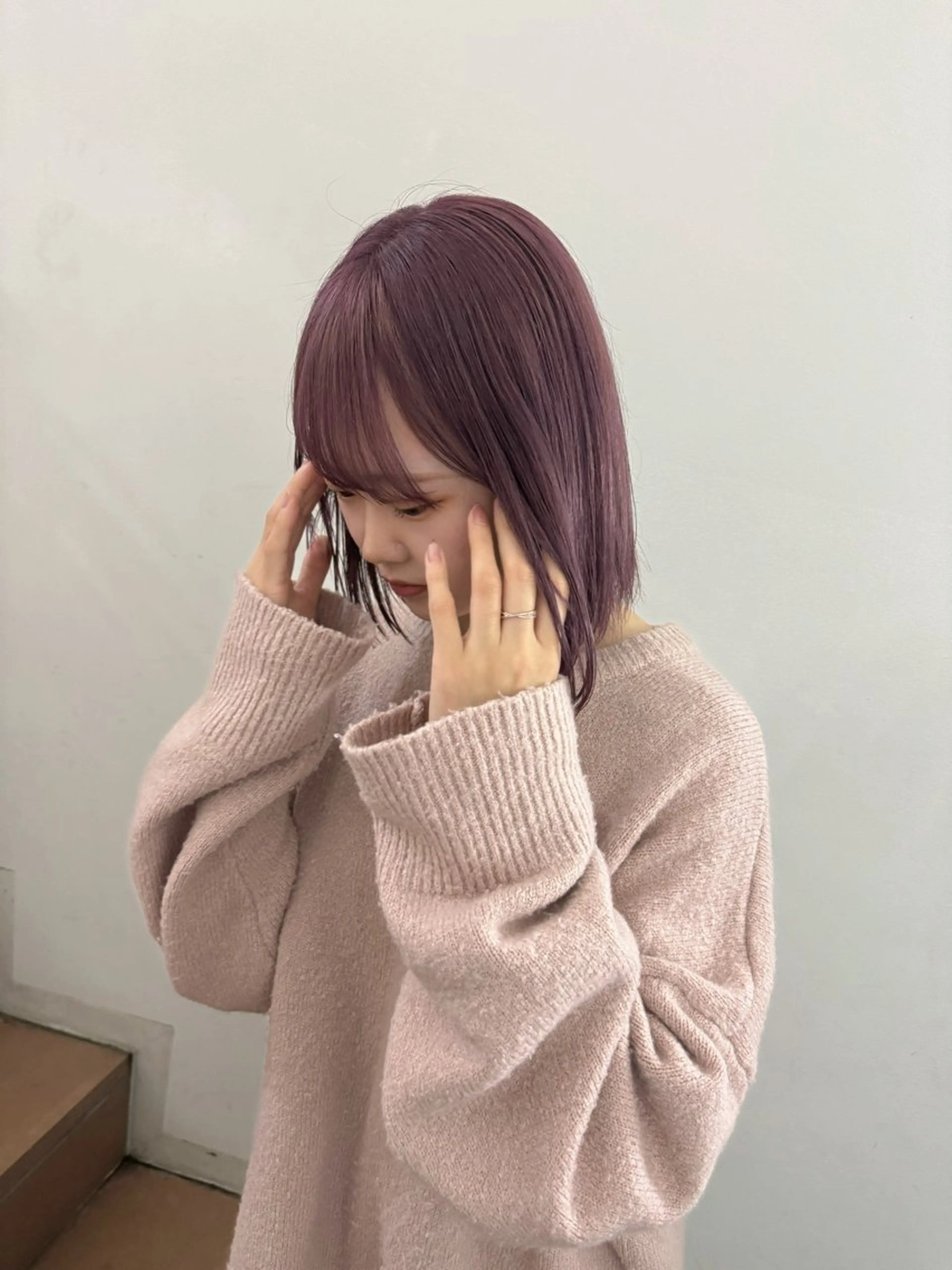 ミディアム カラー ヘアカラー トリートメント ⭐ハイトーンブリーチ ミルクティーピンクのヘアスタイル