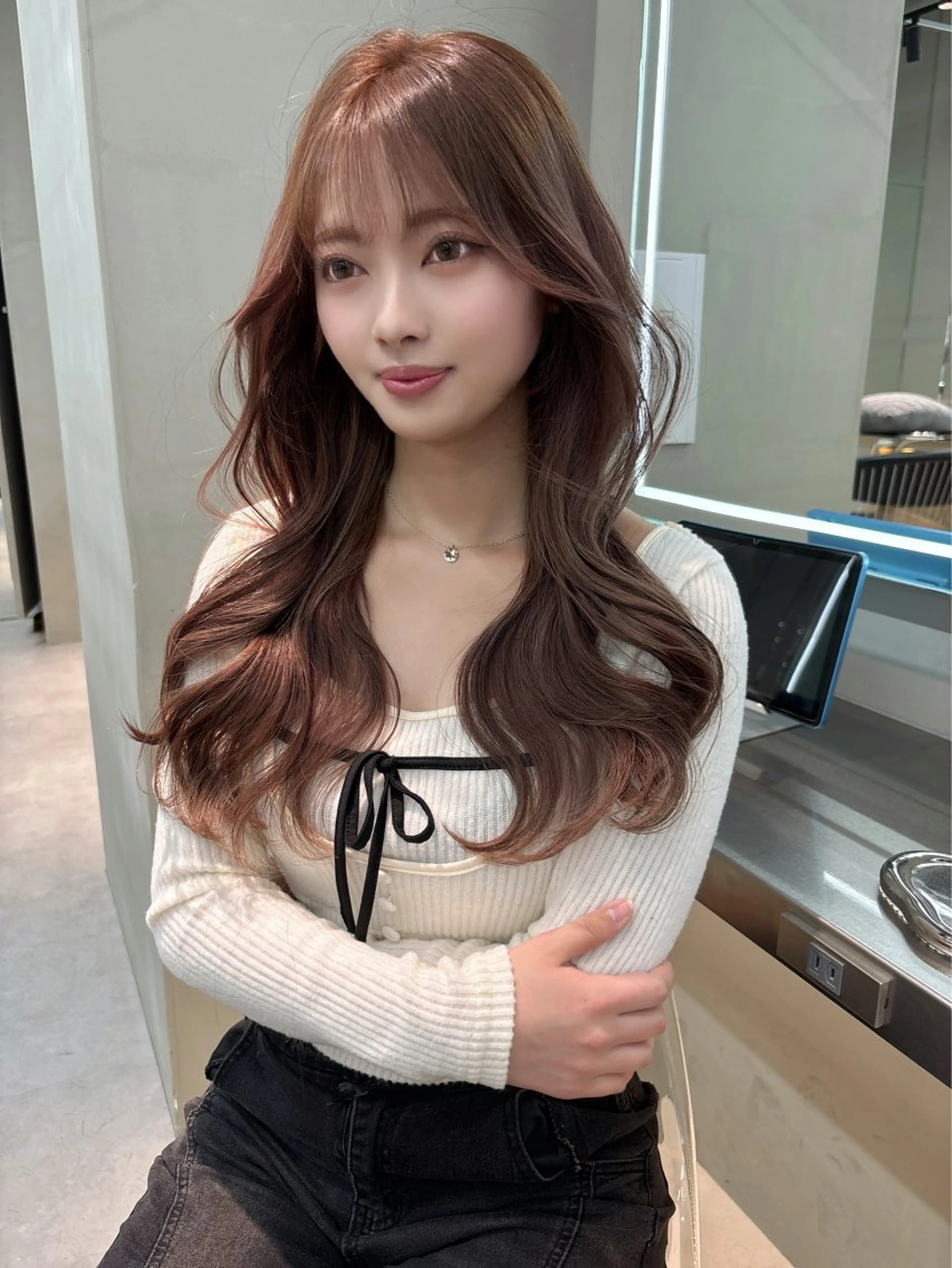 セミロング カラー 透明感カラー ボブ 顔まわりレイヤー 韓国風ヘア レイヤーカット ミディアムレイヤー 特化/吉村　清志のヘアスタイル