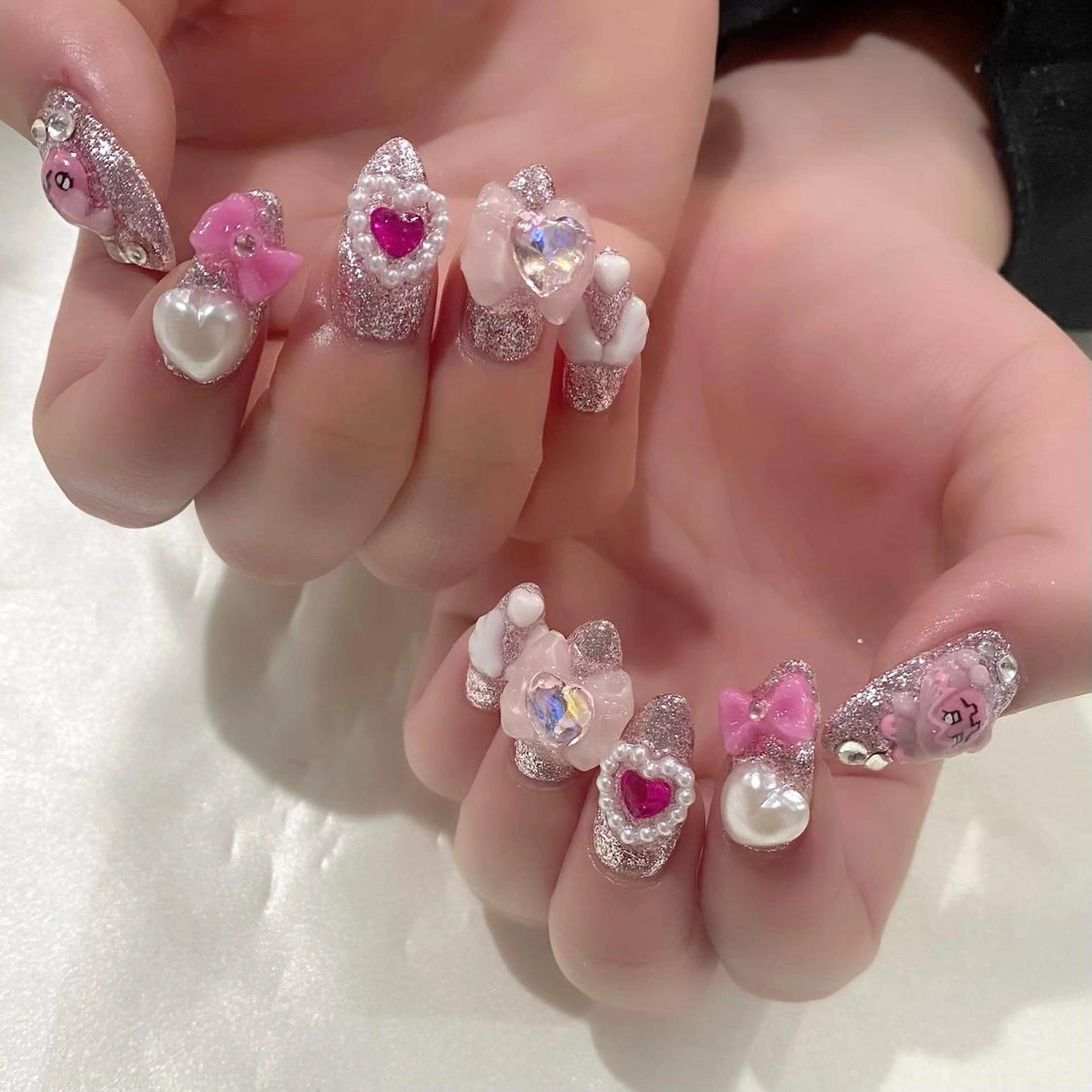 ネイル ハート ロングネイル ピンク リボン 春ネイル Salon Ｋのネイルデザイン