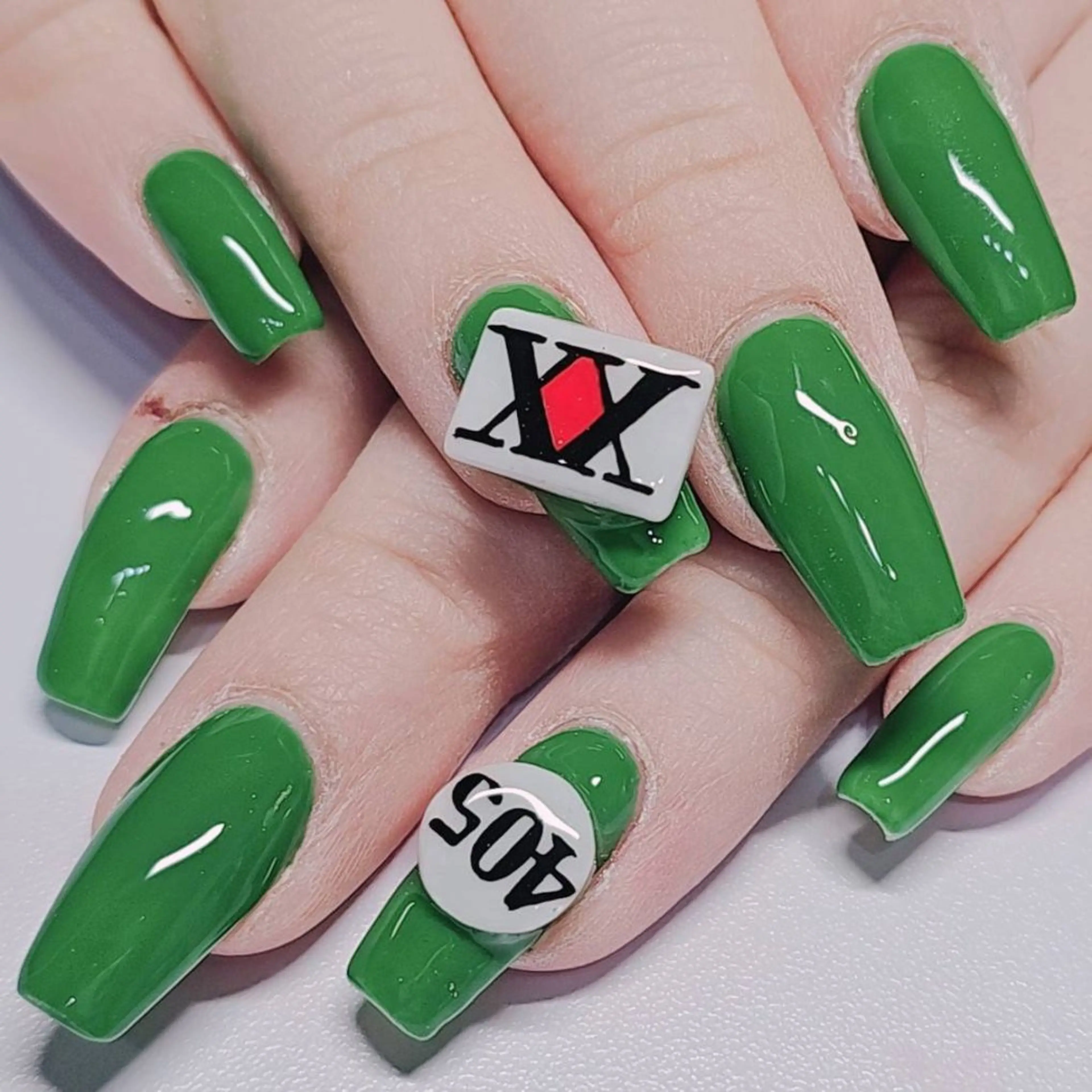 ネイル アートネイル グリーン ホワイト ハンドネイル よしだ ひろきのネイルデザイン