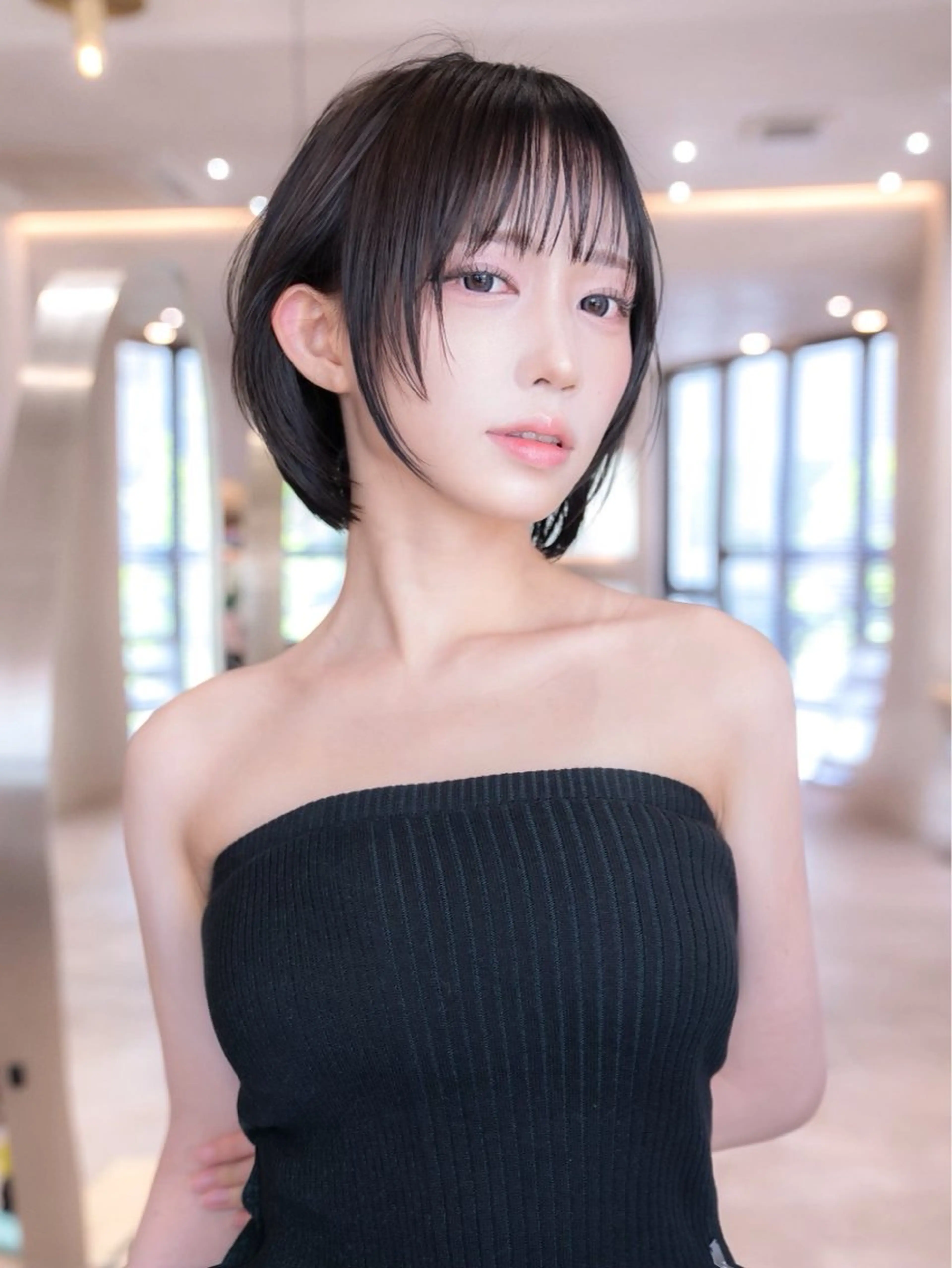 ミディアム カラー カット 縮毛矯正 トリートメント ボブ/髪質改善/ レイヤーボブ/楓のヘアスタイル