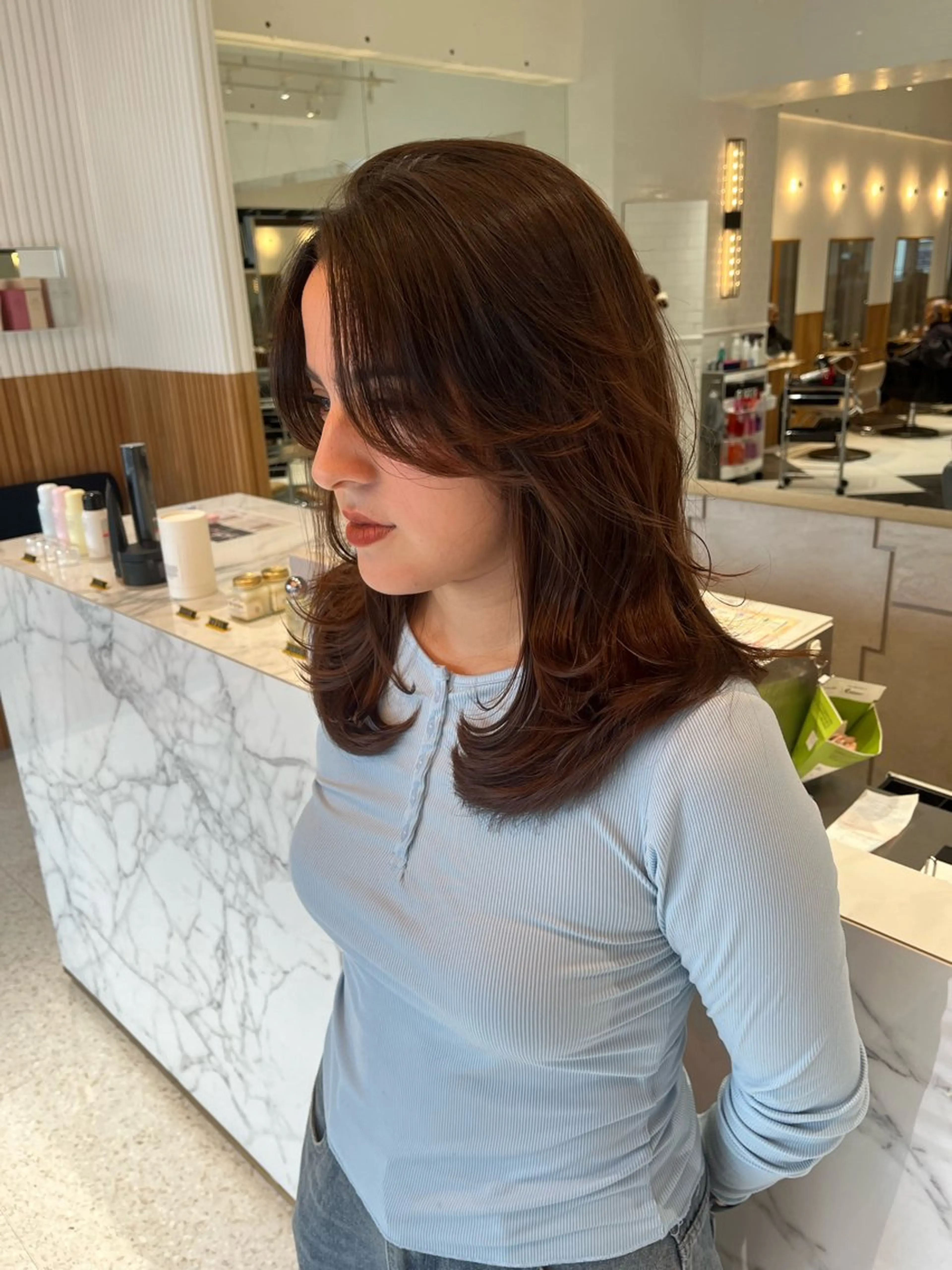 セミロング 顔周りカット レイヤーカット カット haruna .のヘアスタイル