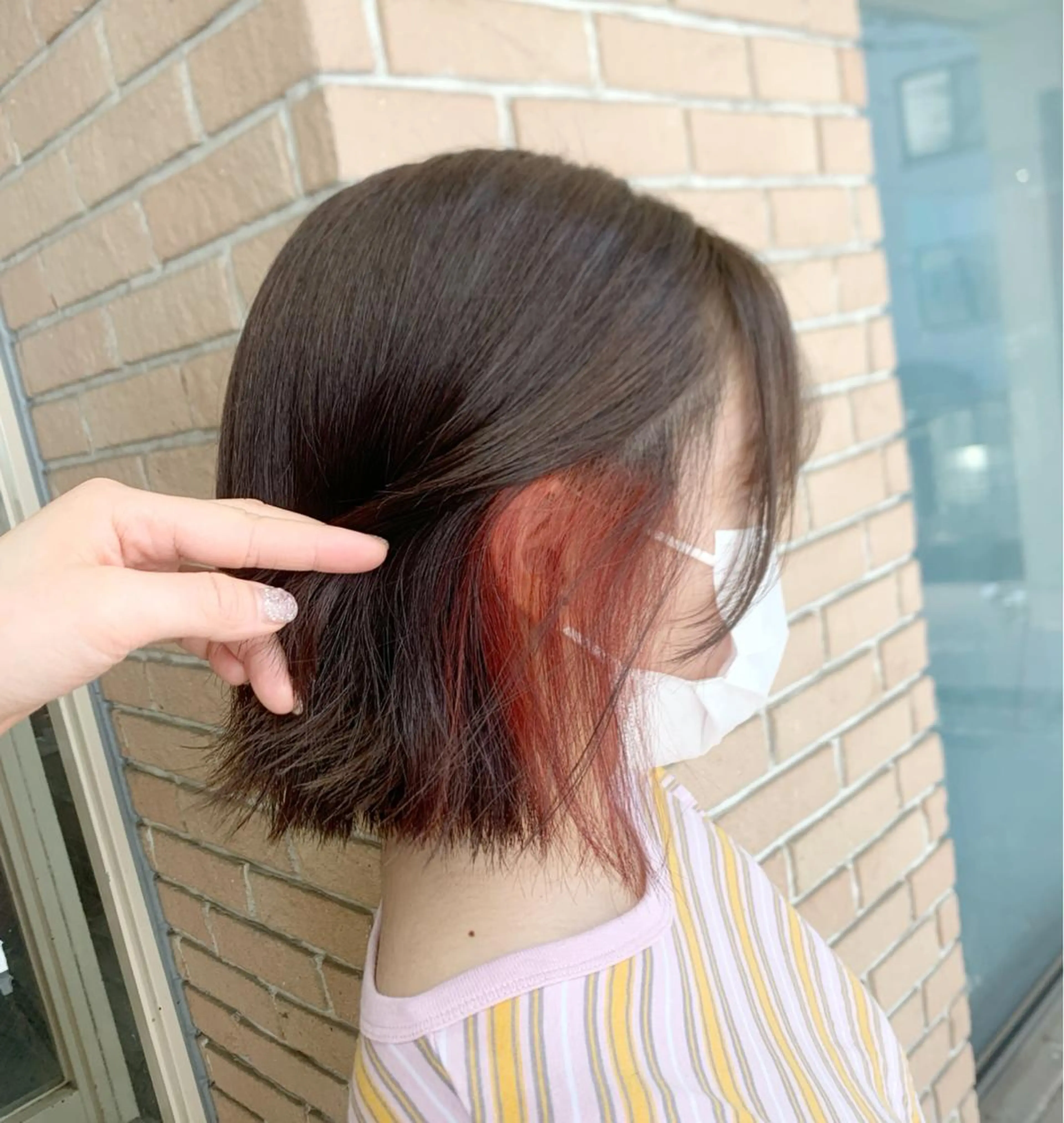 ミディアム カラー ヘアアレンジ ブリーチ デザインカラー ヘアカラー ピンクカラー🩷 ヘアセットＮＯ.1のヘアスタイル
