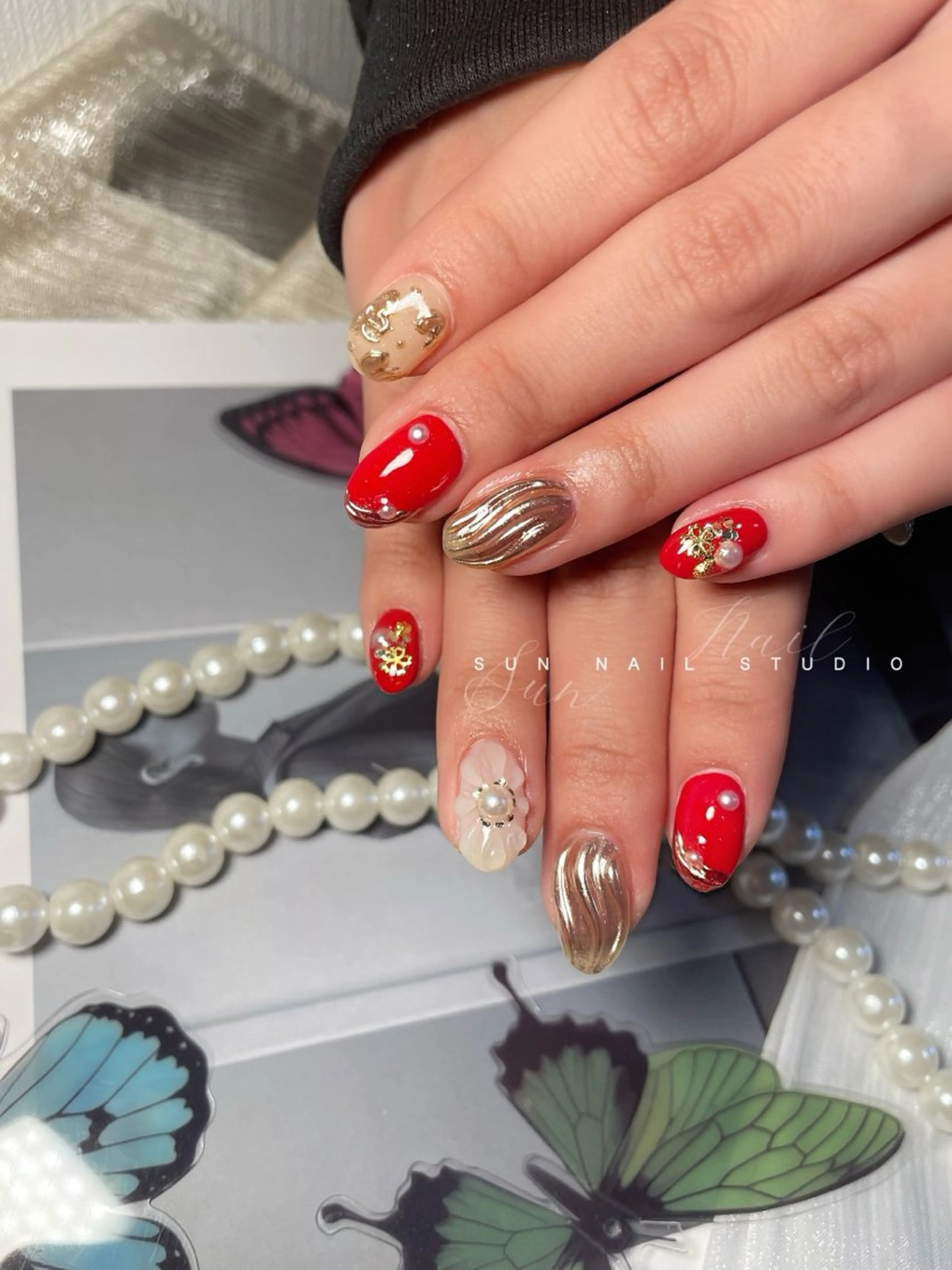 ネイル 成人式 ハンドネイル ハンドケア SUN nail上本町のネイルデザイン