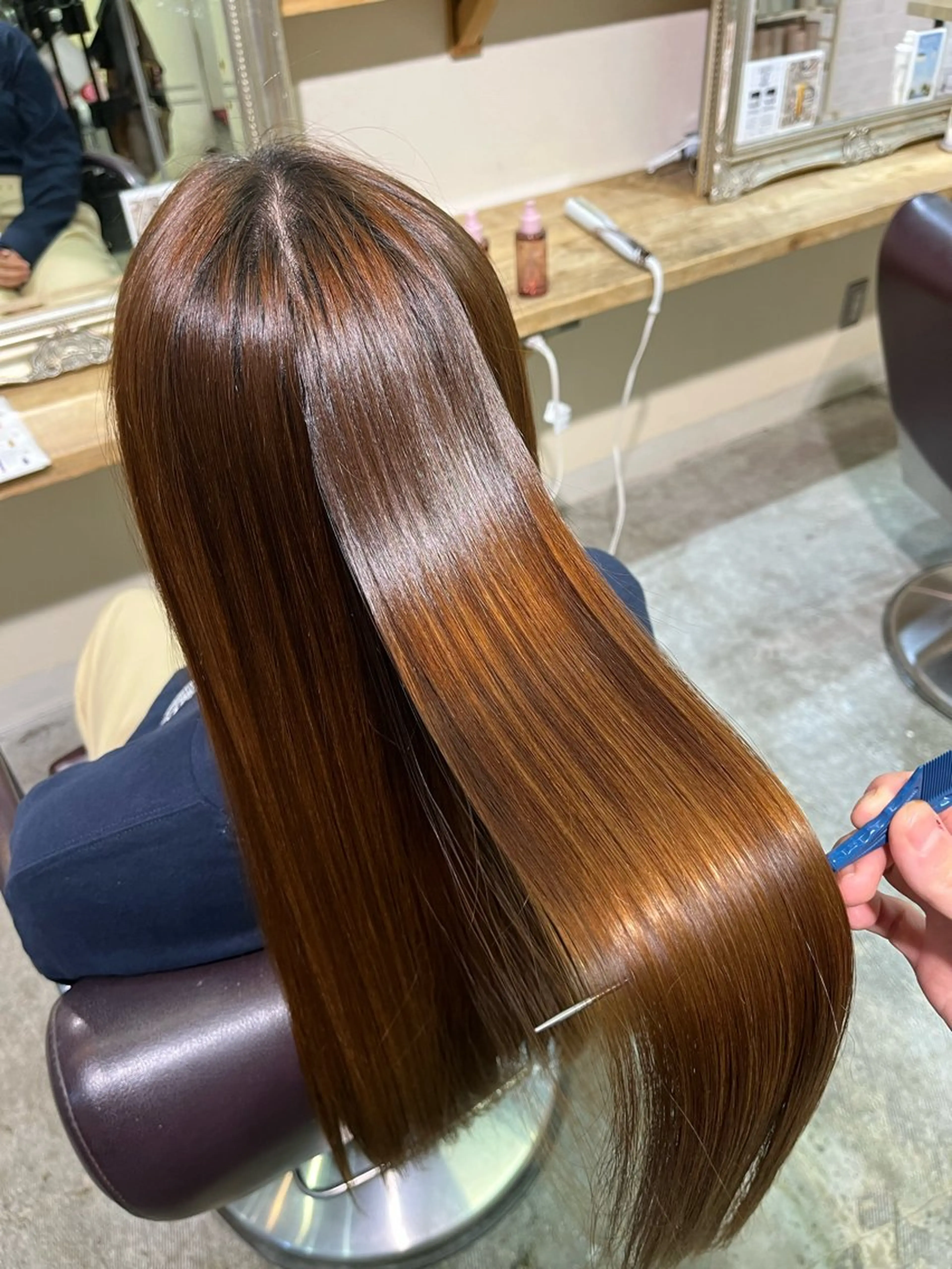 ロング トリートメント 酸性ストレート 縮毛矯正 暖色さら艶カラー🌙 髪質改善yuzukiのヘアスタイル