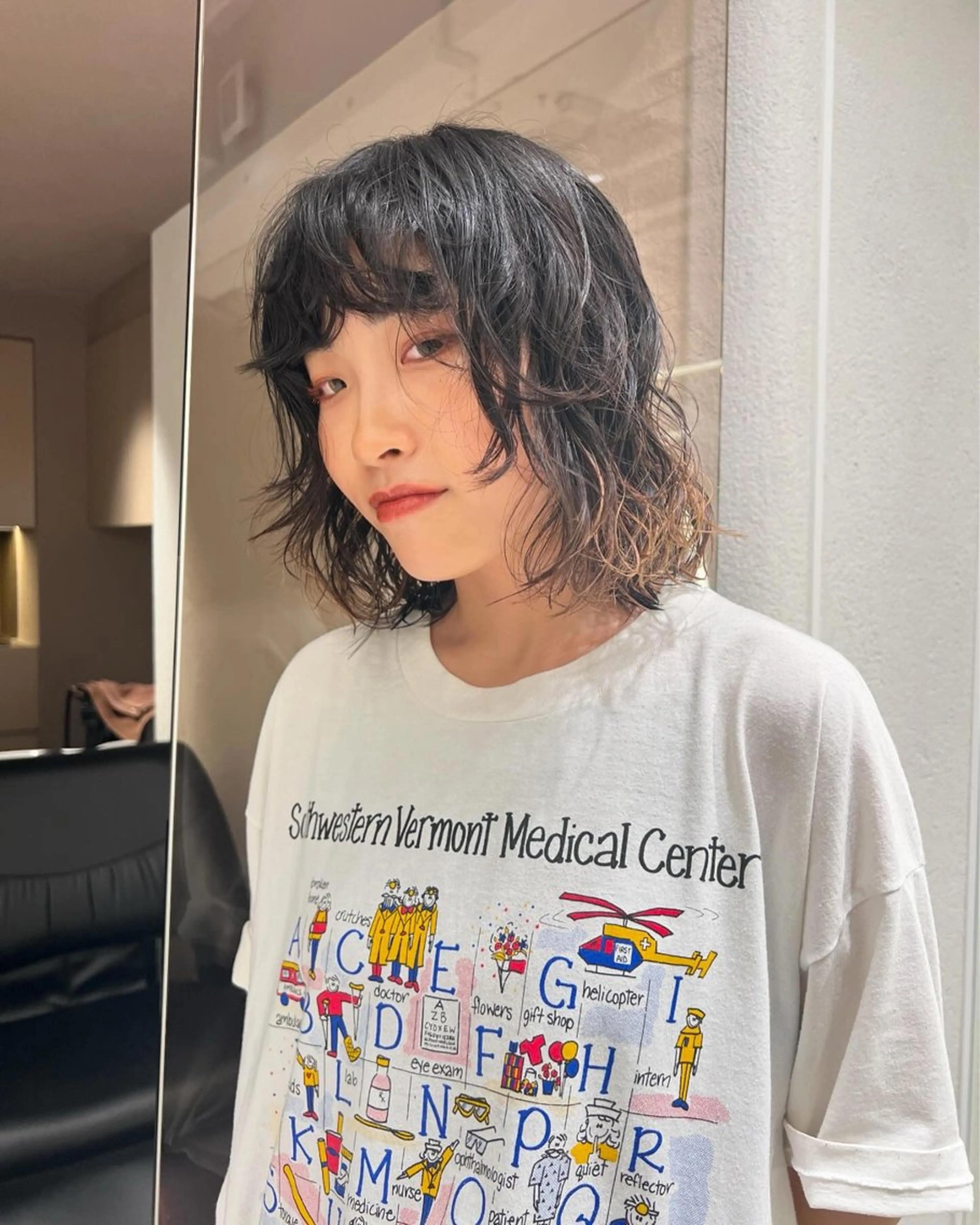 ショート パーマ ボブ 顔周りカット レイヤーカット rino🤍 恵比寿レイヤーカットのヘアスタイル