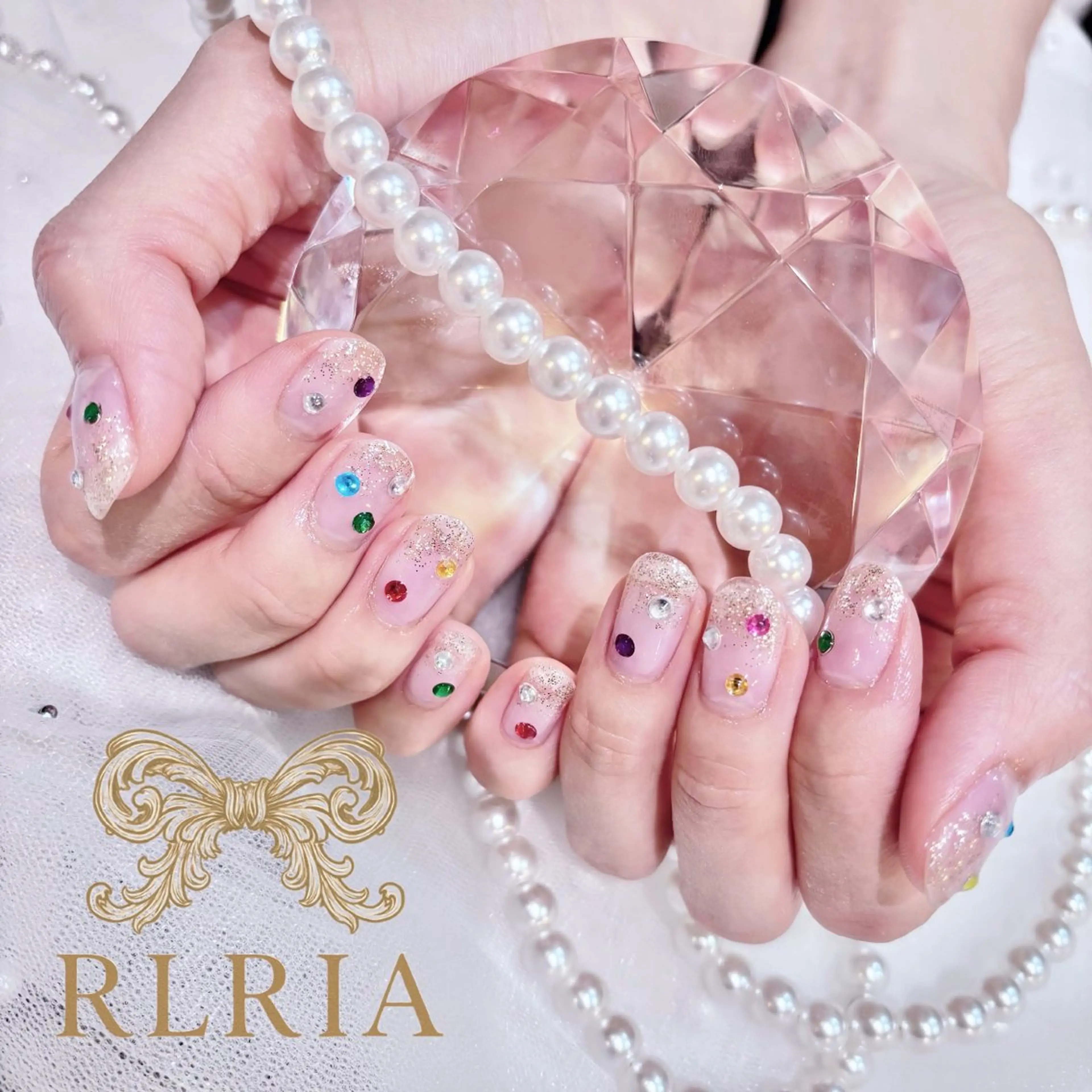 ネイル クリアネイル 長さ出し 持ち込み ストーンネイル ハンドネイル 🎀『RlRia』（GO TODAY シェアサロン 横浜Solace店内）🎀所属・RlRia .のネイルデザイン