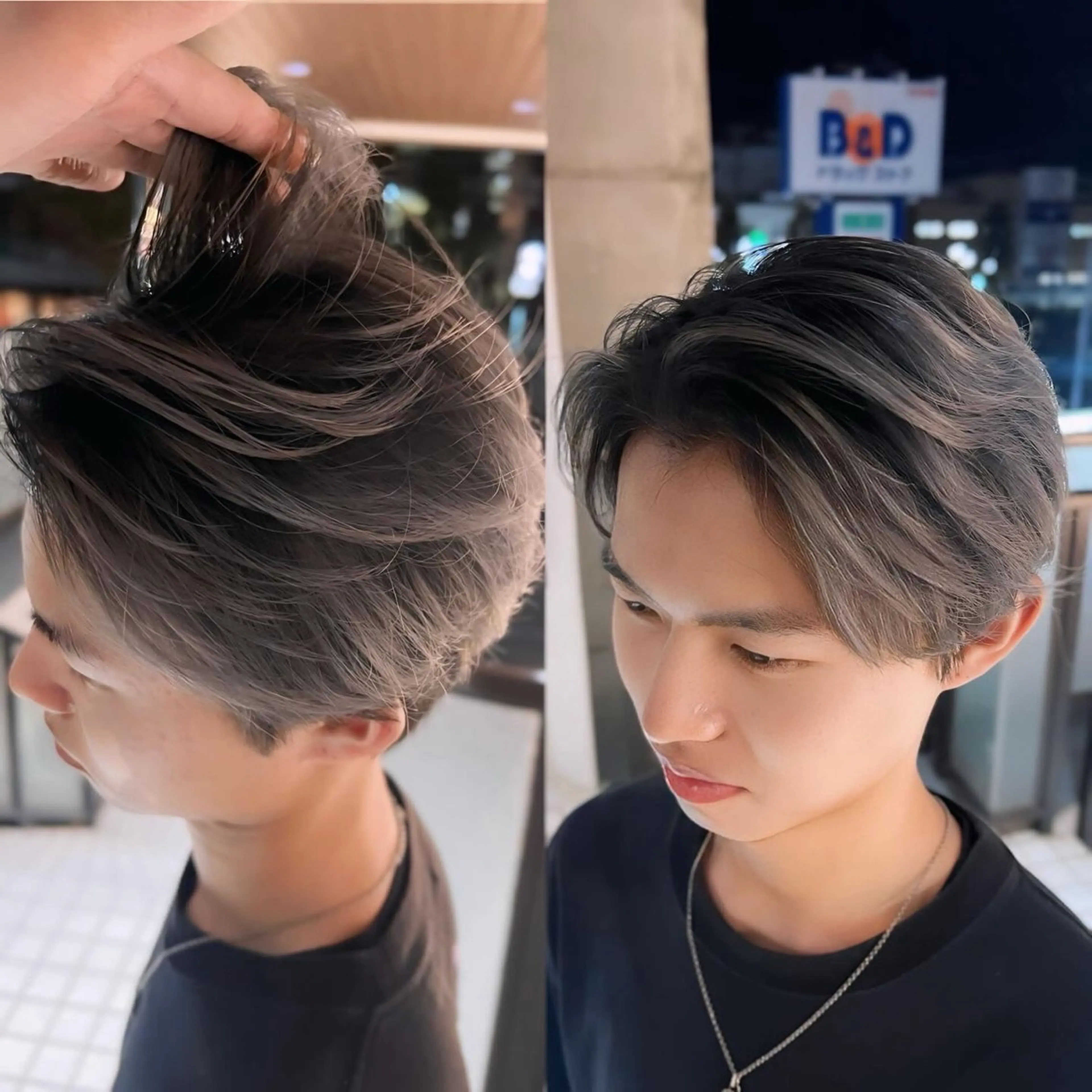 カラー メンズ メンズバレイヤージュ メンズブリーチ メンズハイライト バレイヤージュ ベージュカラー 質感重視/レイヤー/ ケアブリーチ/志音のヘアスタイル