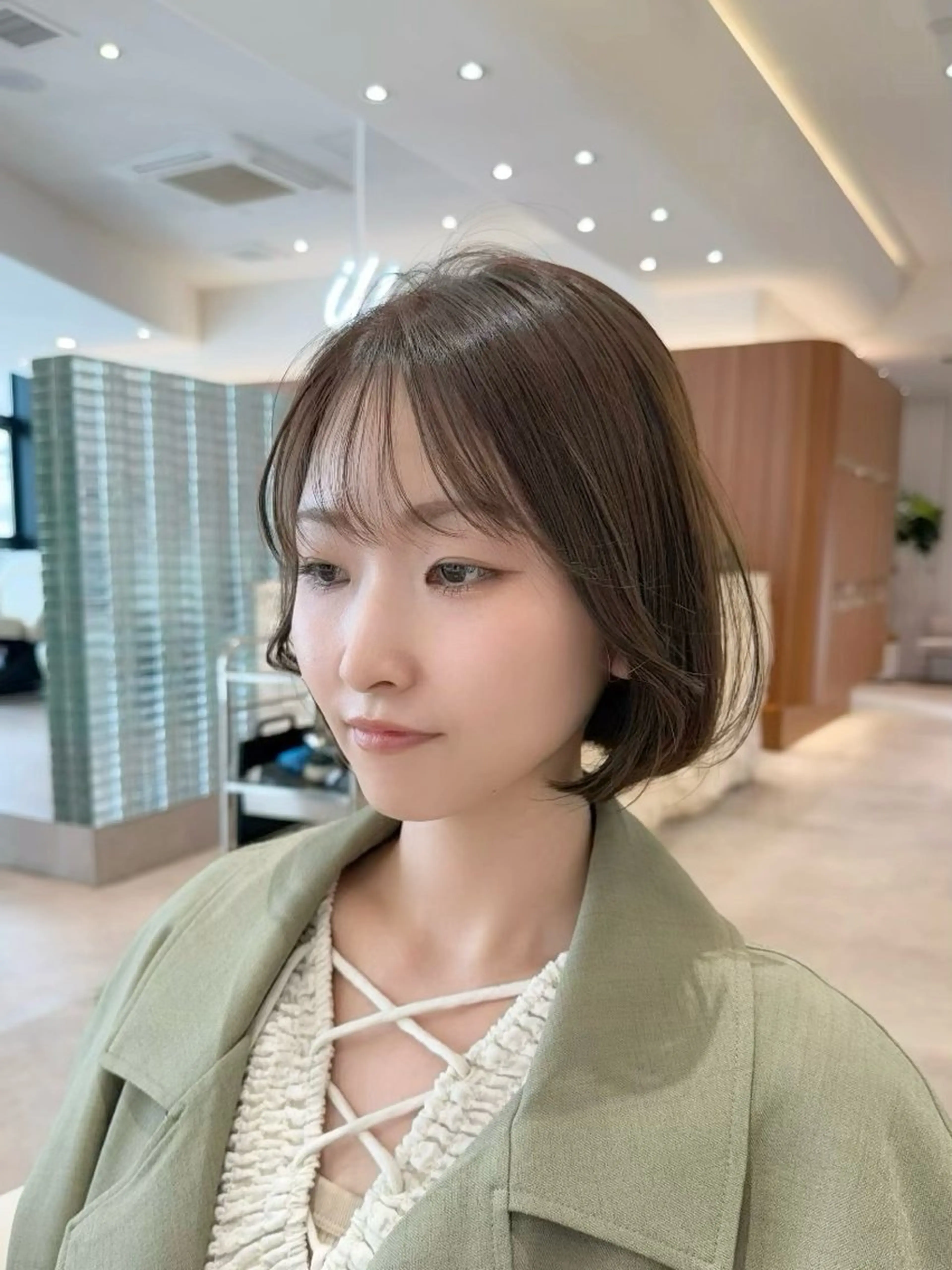 ショート カラー 切りっぱなしボブ ショートボブ ボブ くびれヘア 韓国風ヘア カット ヘアカラー トリートメント 渋谷ボブ/ショート 特化田中航平のヘアスタイル