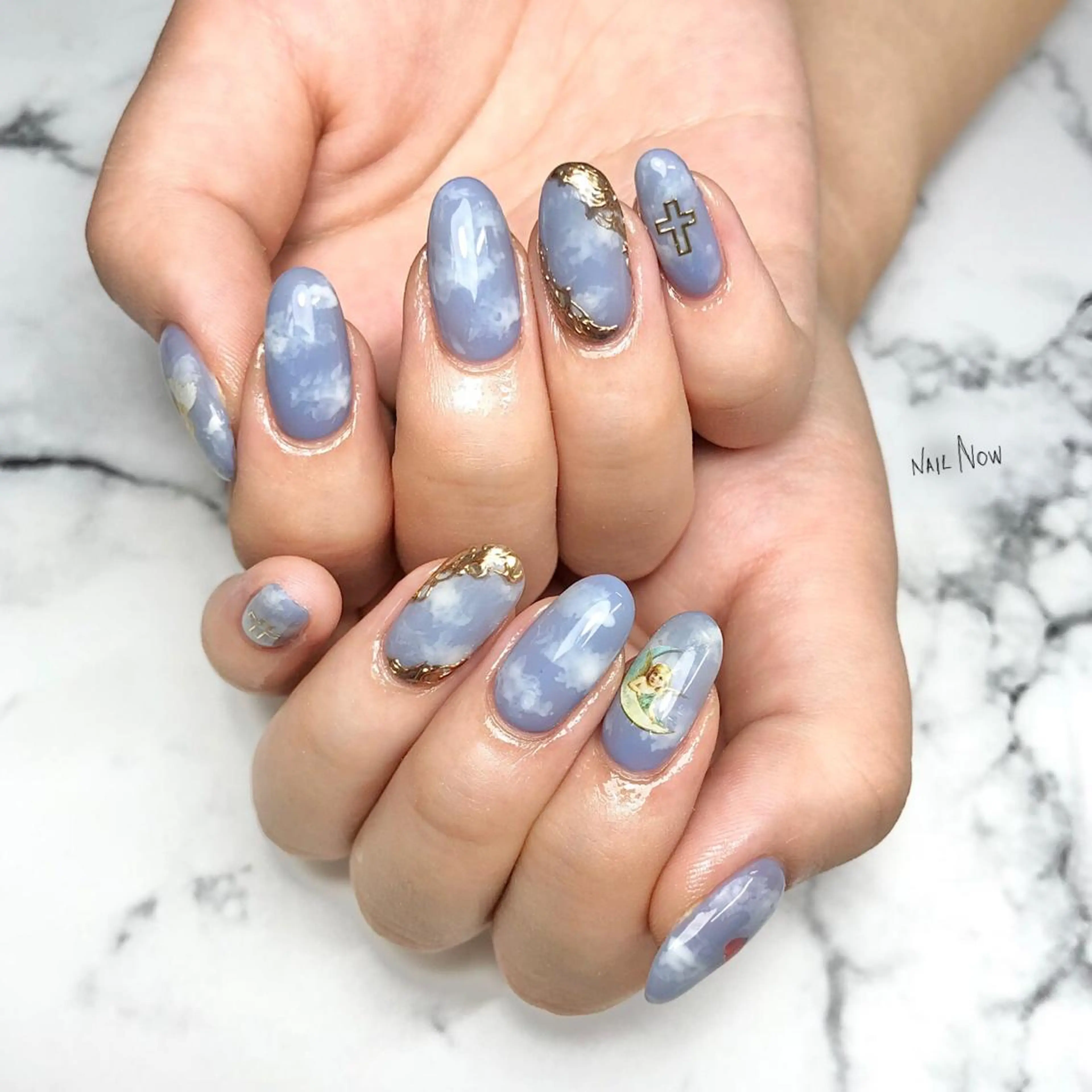 ネイル アートネイル ブルー ジェルネイル 韓国ネイル 水色 ハンドネイル NAIL NOWのネイルデザイン