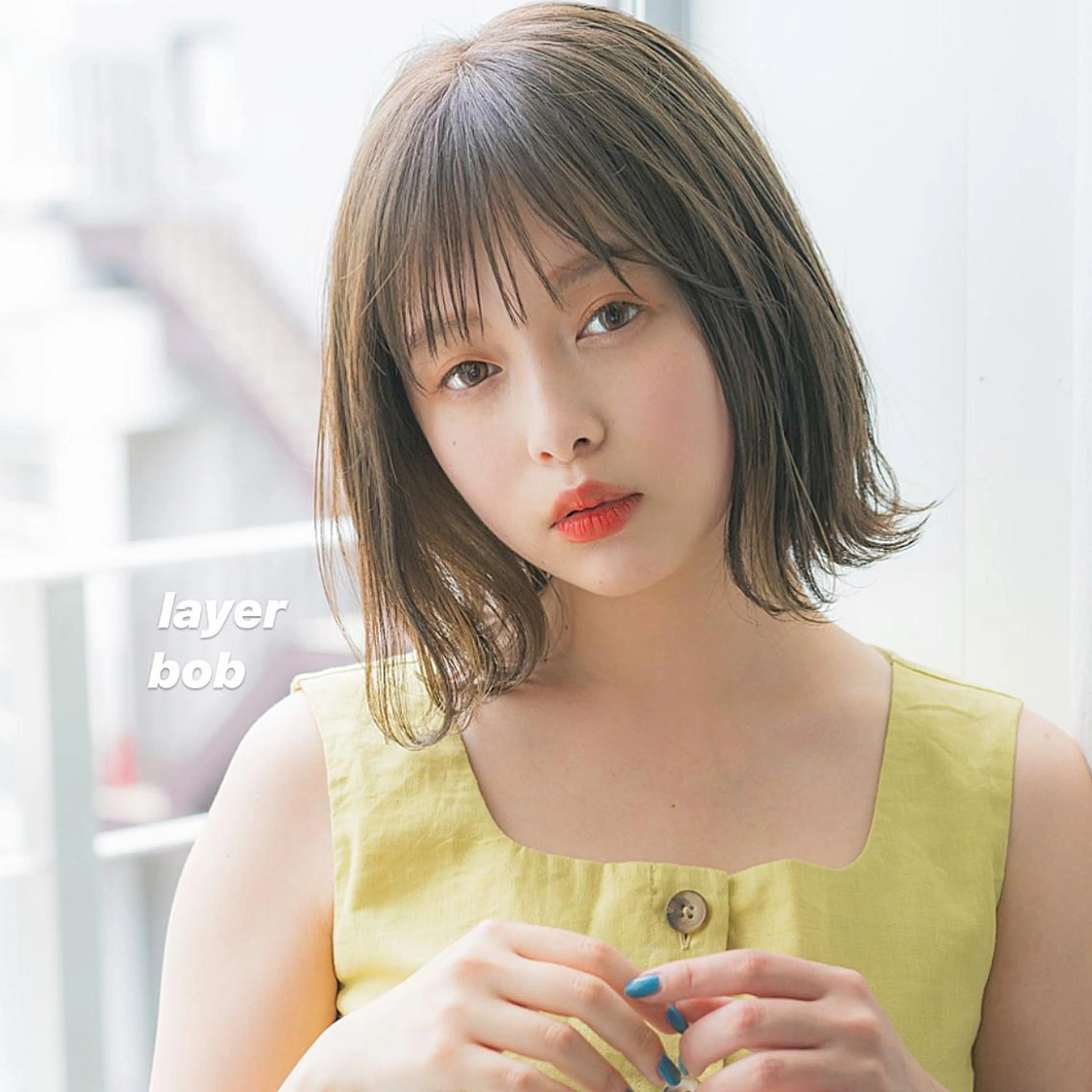 ミディアム カラー ボブレイヤー ベージュカラー オリーブベージュ ボブ レイヤーカット 💁‍♂️メンズカッ トパーマ💈大田涼華のヘアスタイル