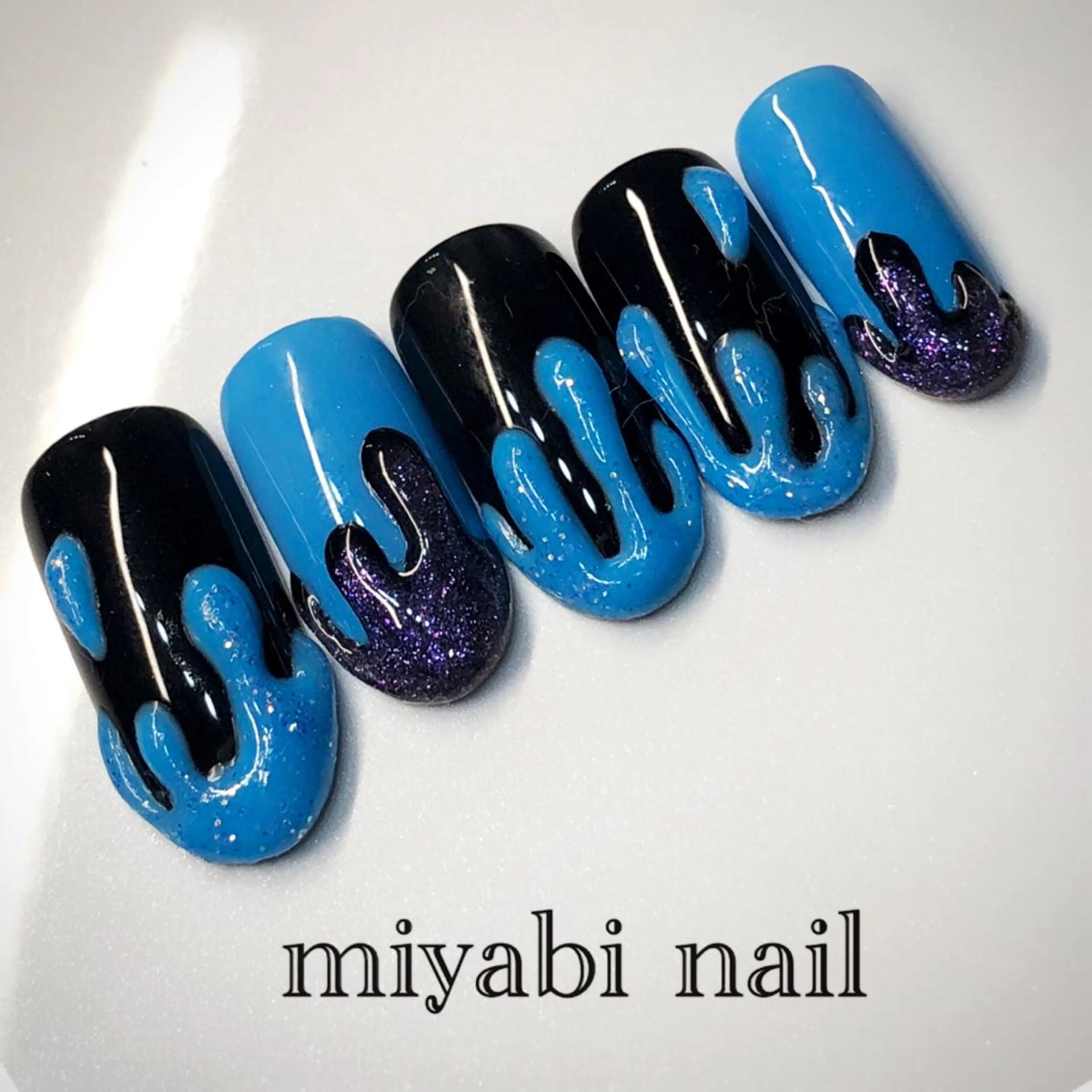ネイル ブルー 持ち込み ハンドネイル miyabi nail 桂川駅近くのネイルデザイン