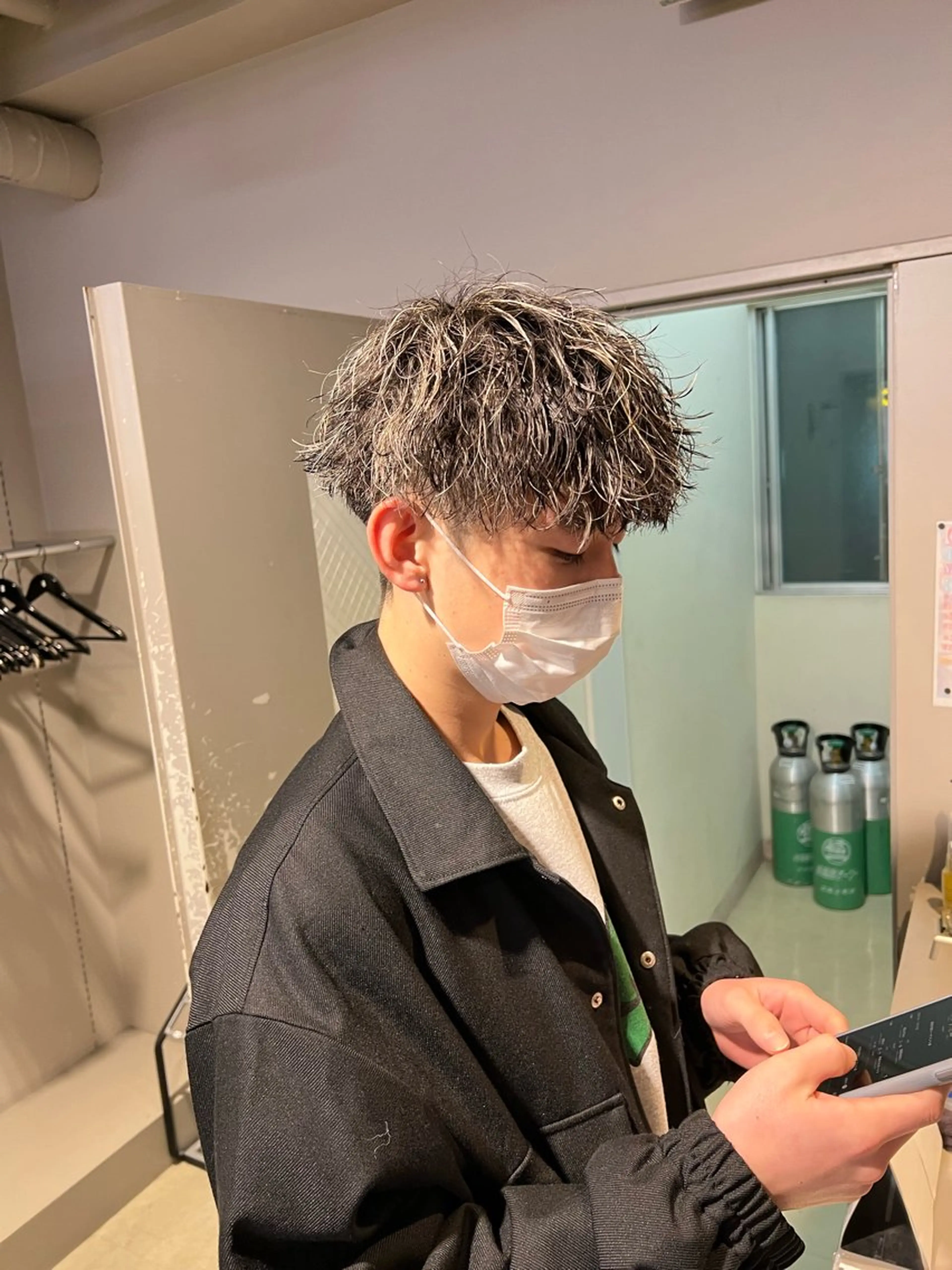 ミディアム カラー パーマ メンズ ミディアムパーマ センターパート メンズ韓国風 韓国マッシュ マッシュウルフ トレンド/レイヤー うる艶🪞CANDYのヘアスタイル