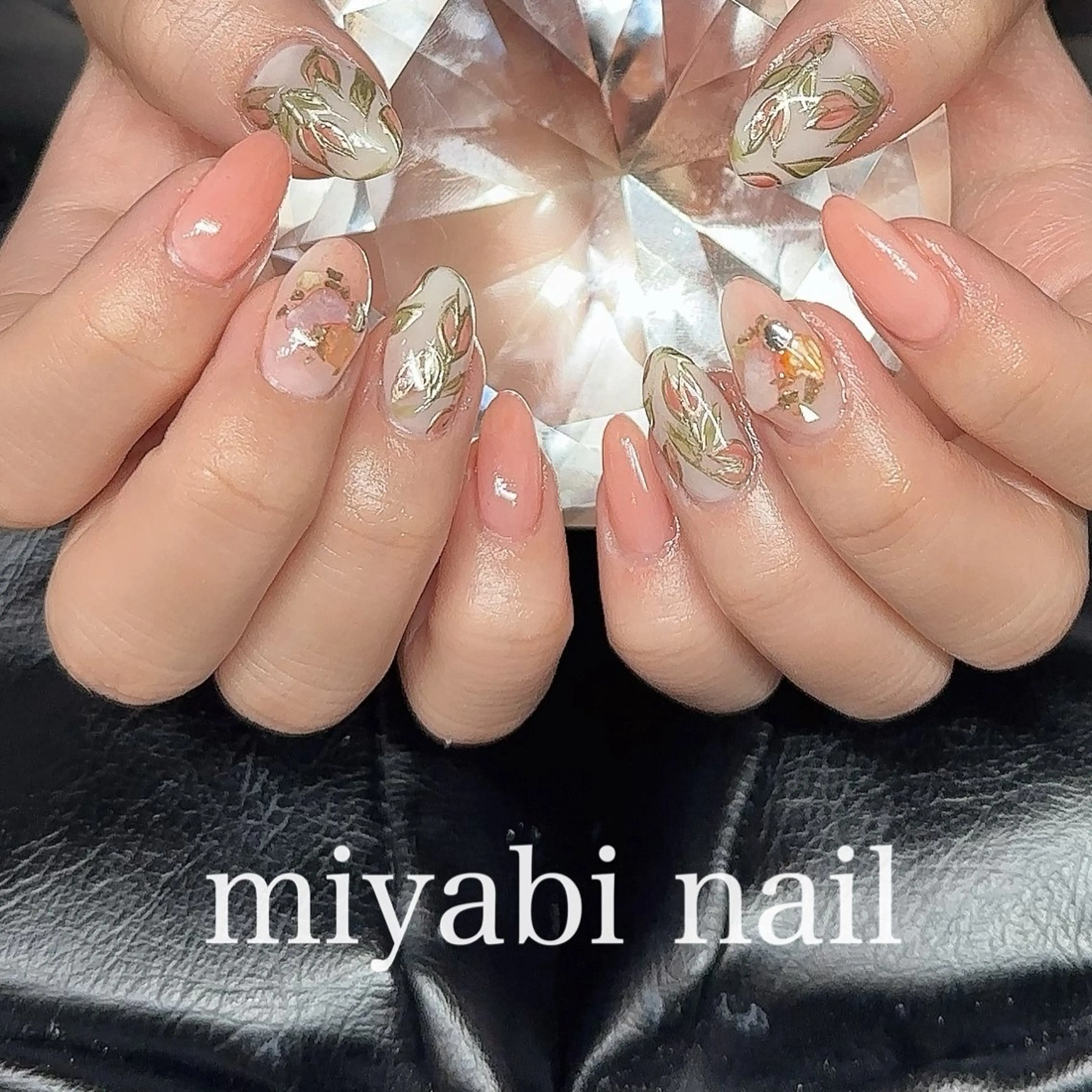 ネイル アートネイル 持ち込み ニュアンスネイル ピンク ストーンネイル miyabi nail 桂川駅近くのネイルデザイン