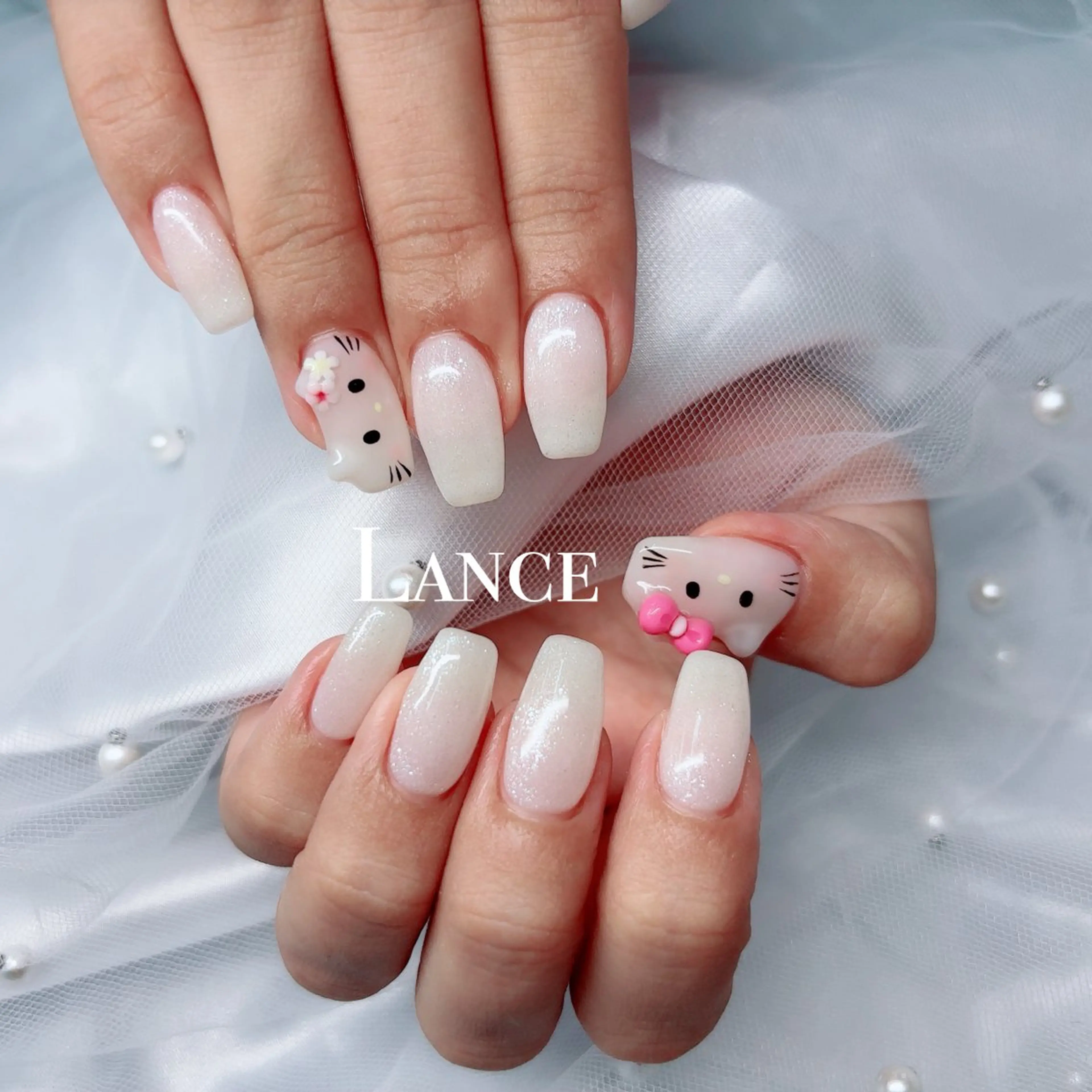 ネイル オーロラネイル ブルー フットネイル 氷ネイル・うるうるネイル キラキラネイル ハンドネイル Lance nailのネイルデザイン