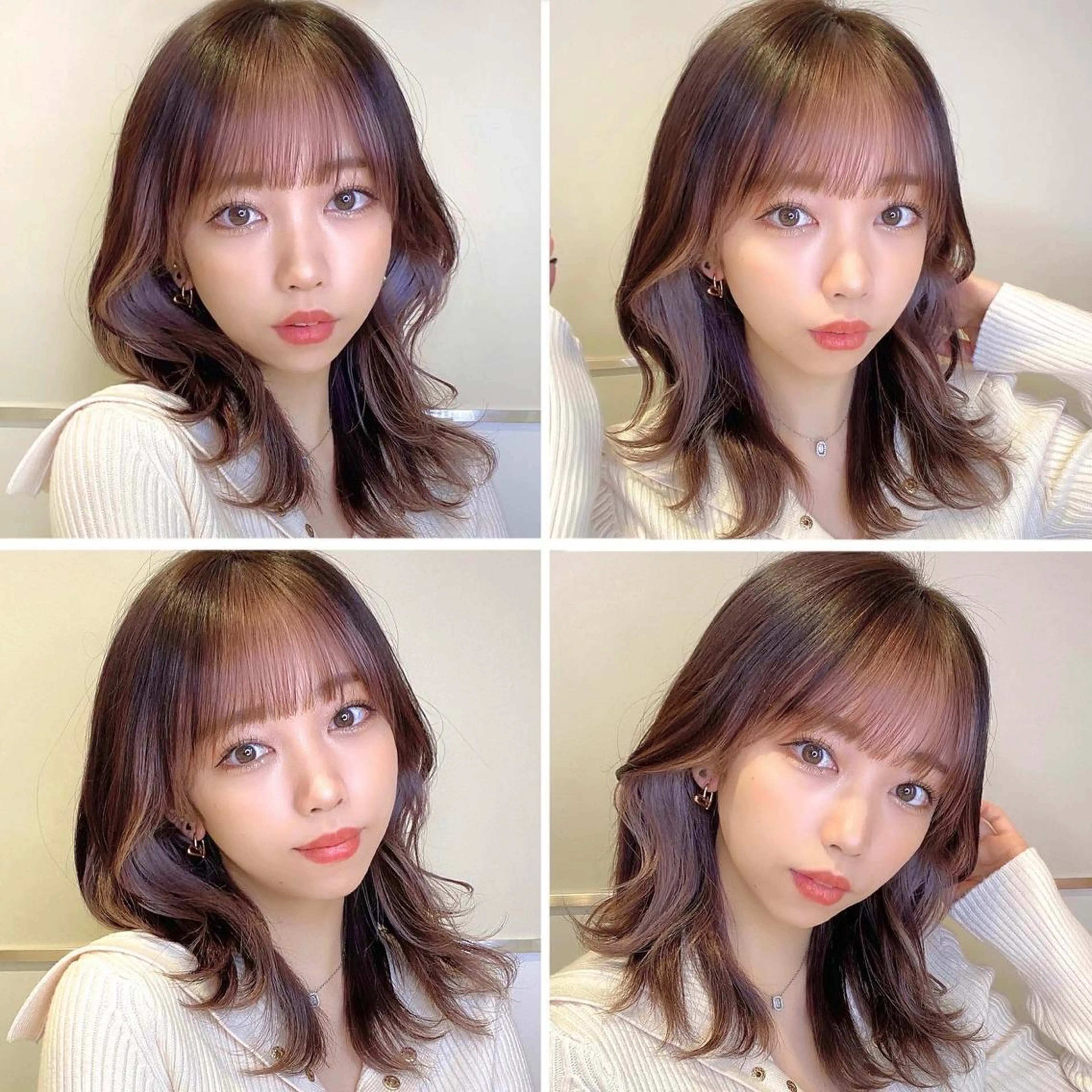 ミディアム カラー パーマ ヘアアレンジ 小野寺瑞希 /最小顔カットのヘアスタイル