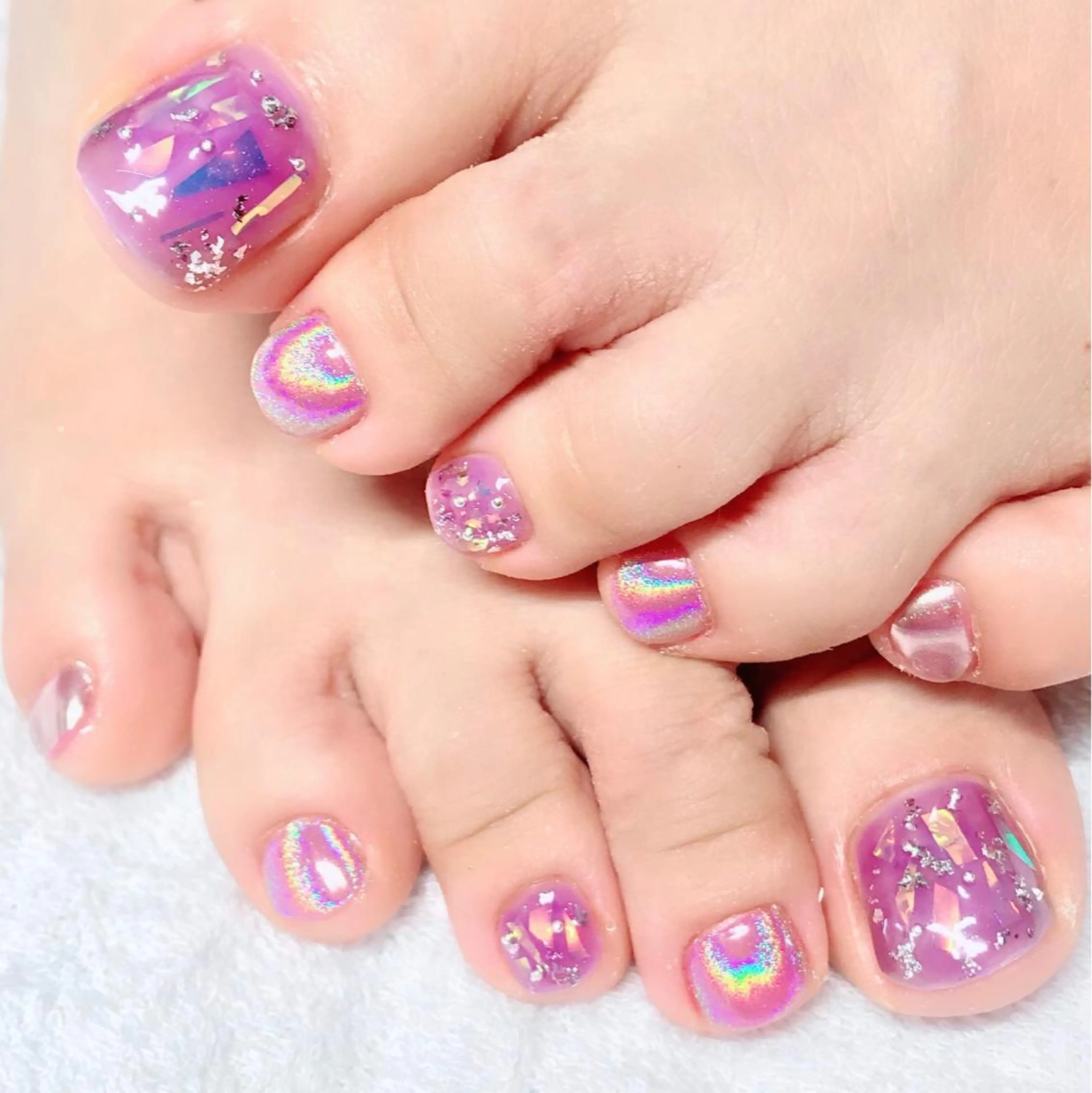 ネイル オーロラネイル キラキラネイル ミラーネイル 夏ネイル ACORii nailのネイルデザイン