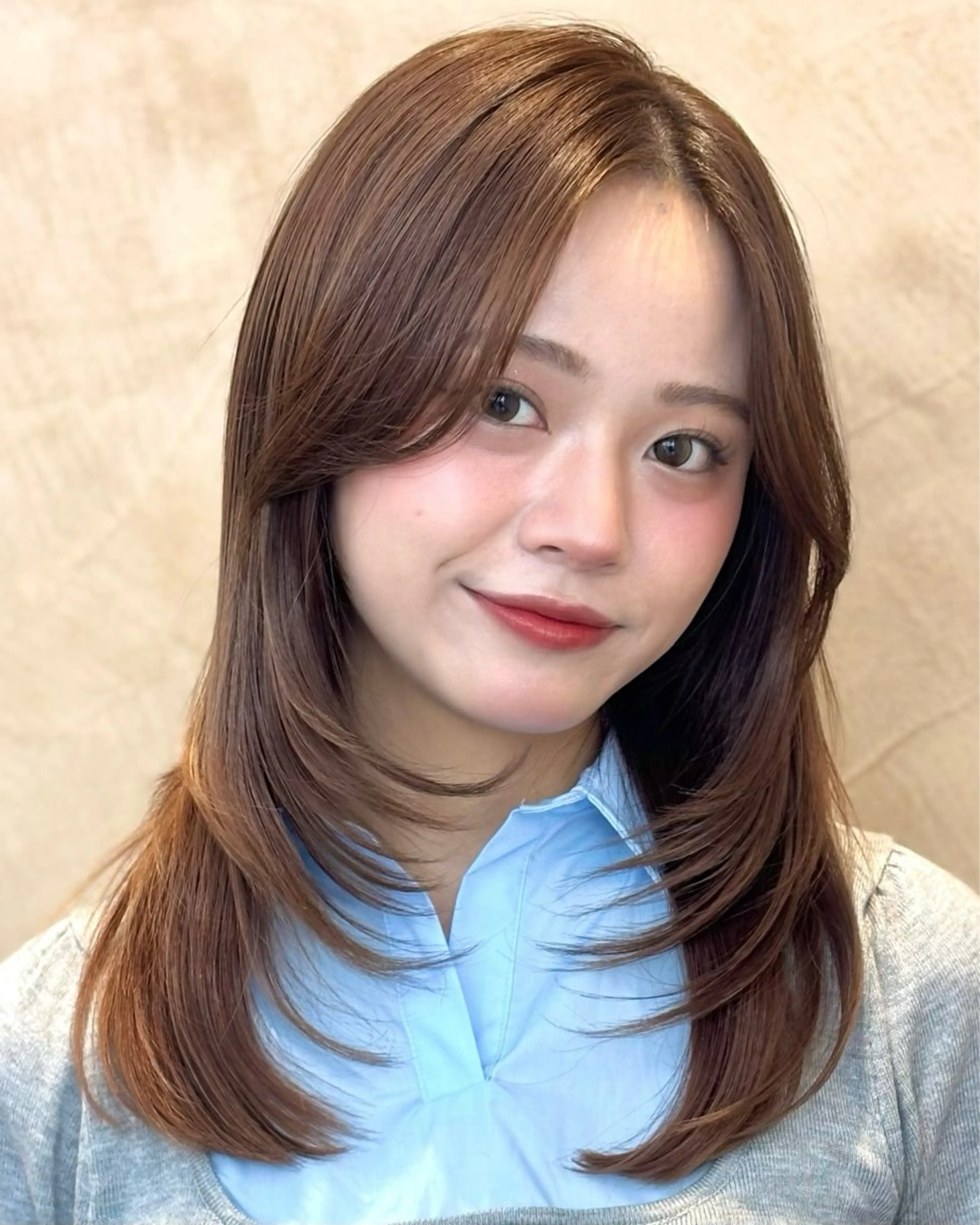 ミディアム かきあげバング レイヤーカット レイヤーカット/ ほたる🌼のヘアスタイル