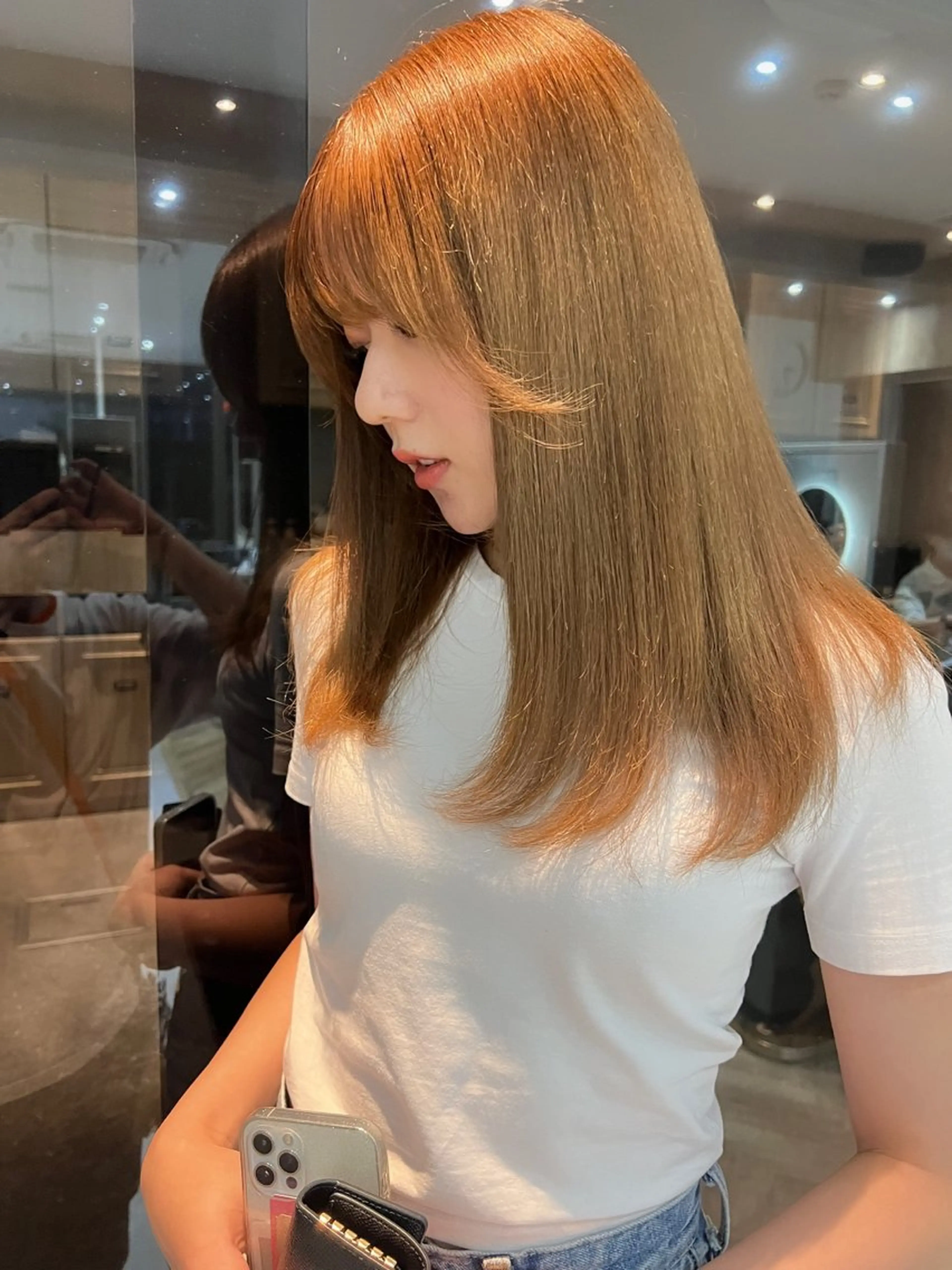 セミロング 髪質改善 縮毛矯正 ヘアカラー 韓国🇰🇷レイヤー おくれ毛/顔まわりのヘアスタイル