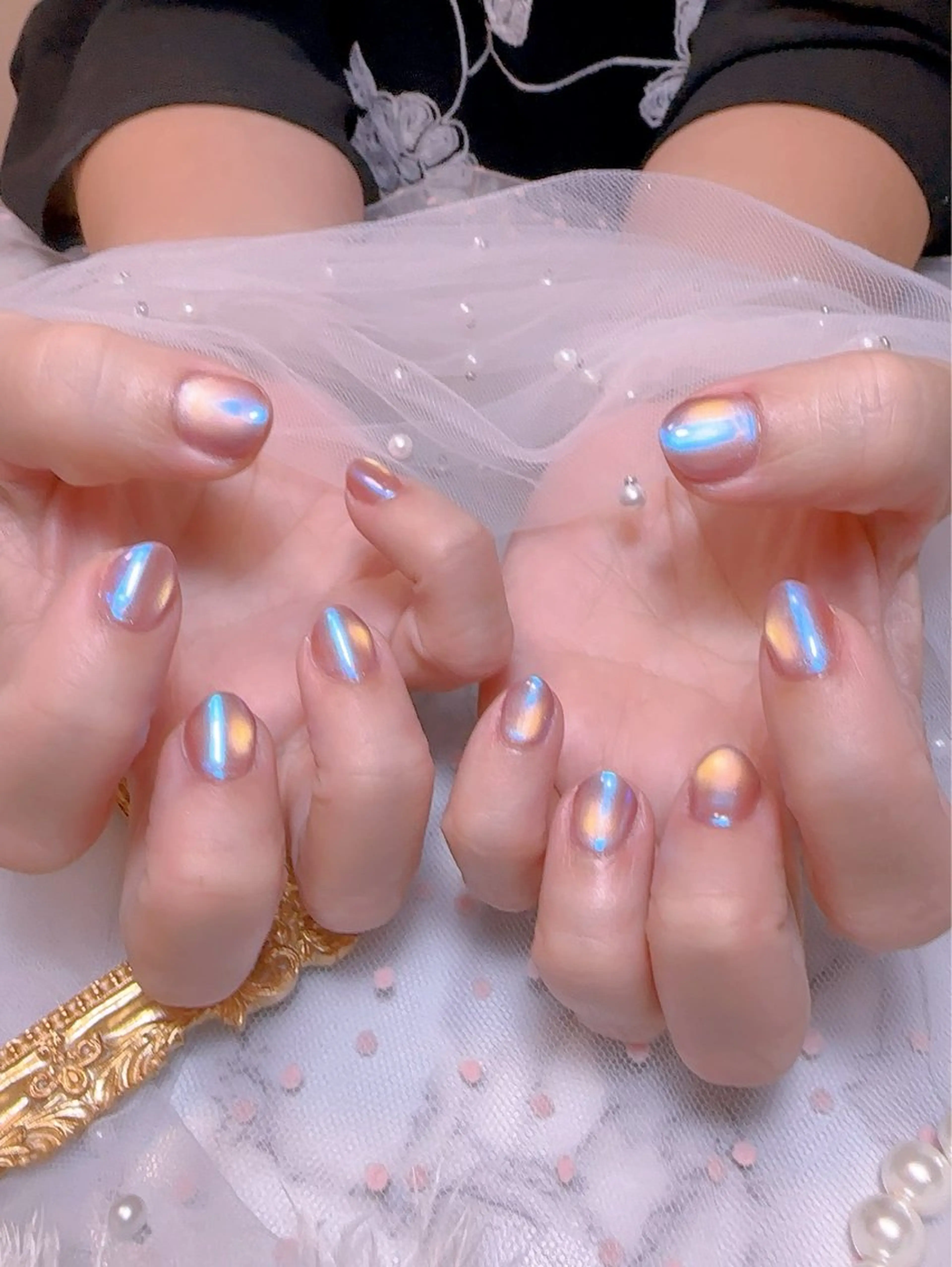ネイル オーロラネイル フットネイル 韓国ネイル ラメ(グリッター) ラメグラデーション ハンドネイル Belle nail salon 新小岩のネイルデザイン