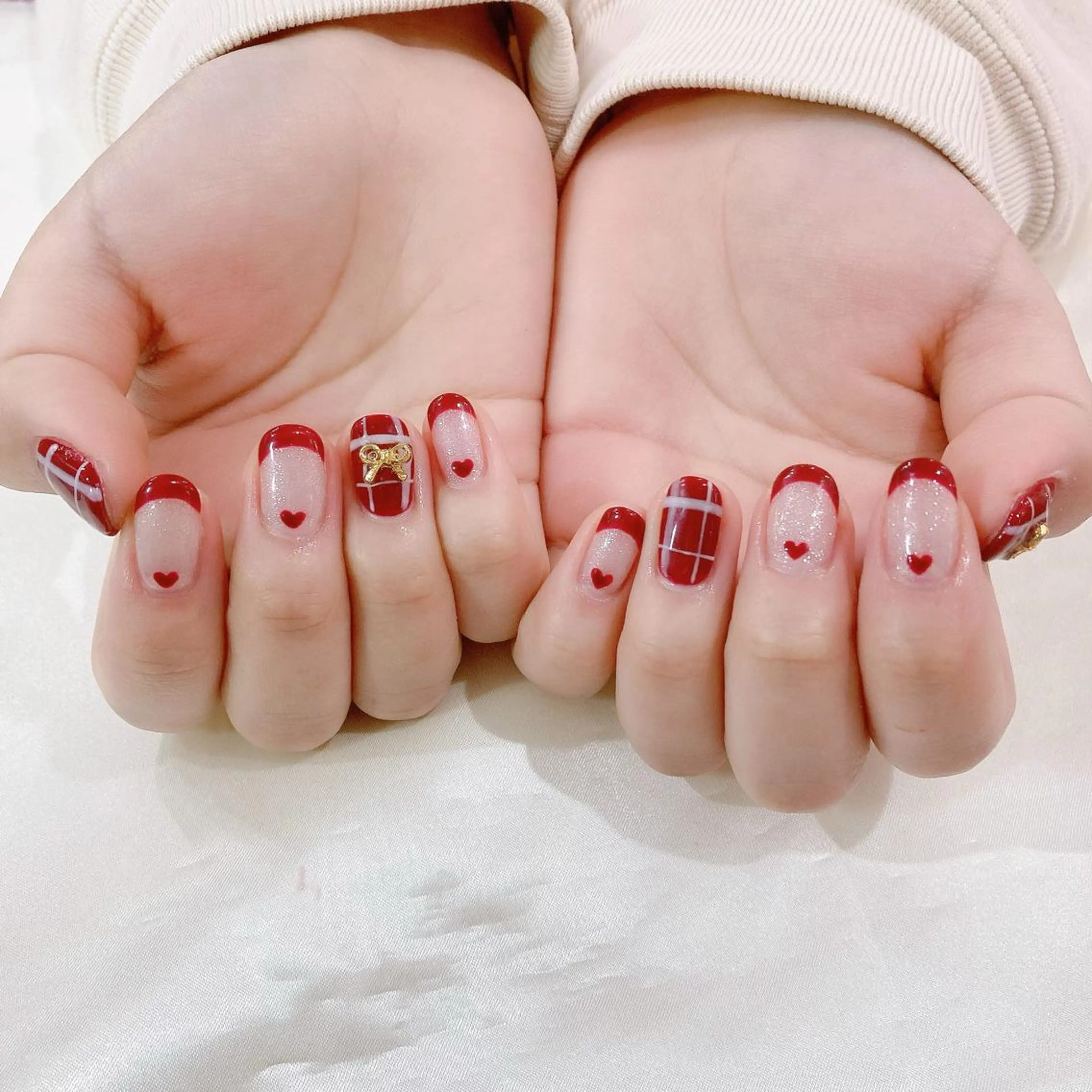 ネイル ボルドー フレンチネイル ジェルネイル ハート パラジェル ハンドネイル Nail Kのネイルデザイン