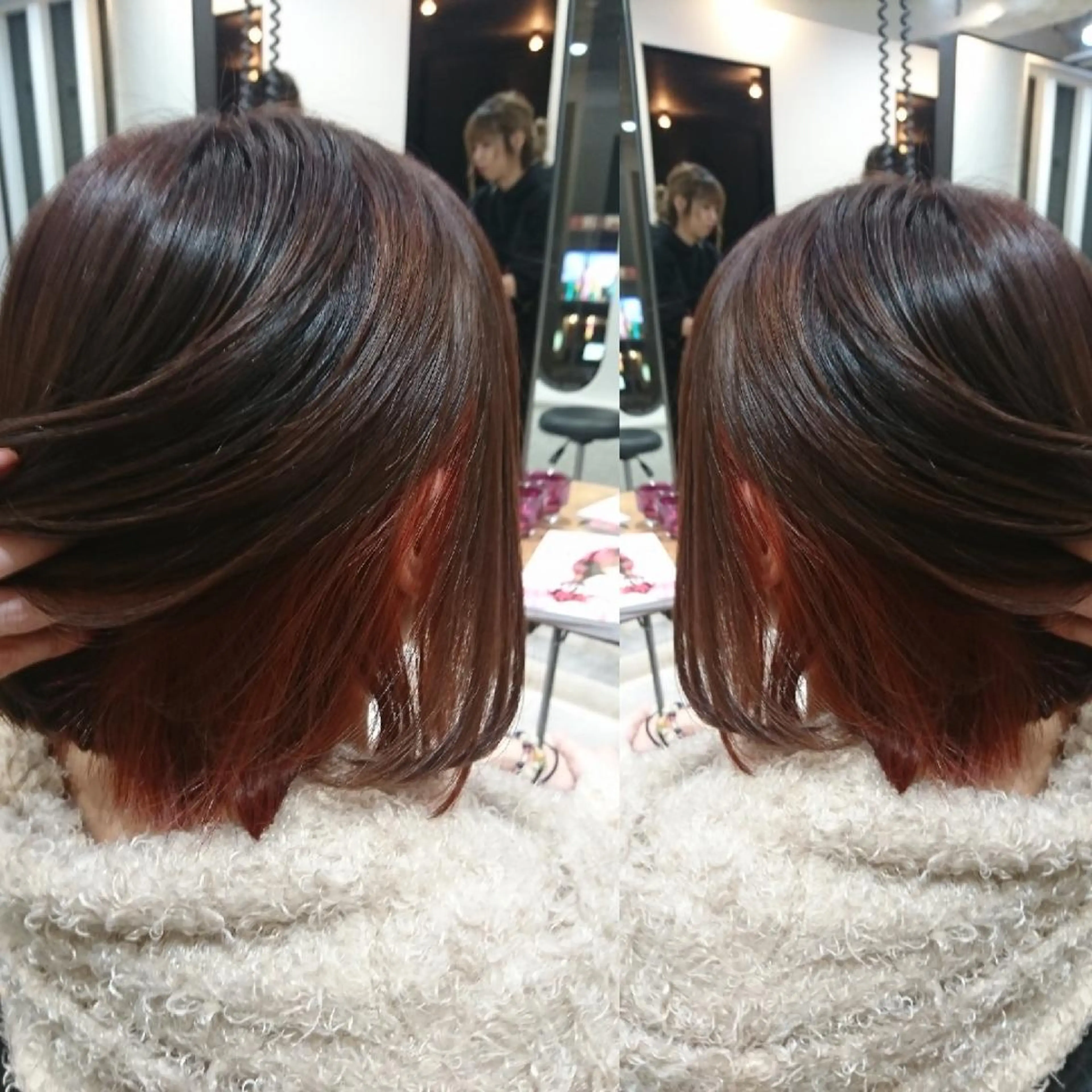 ミディアム カラー インナーカラー レッドカラー ACROあべの店所属・艶カラー/インナー /グラデ/大西小百合のヘアスタイル