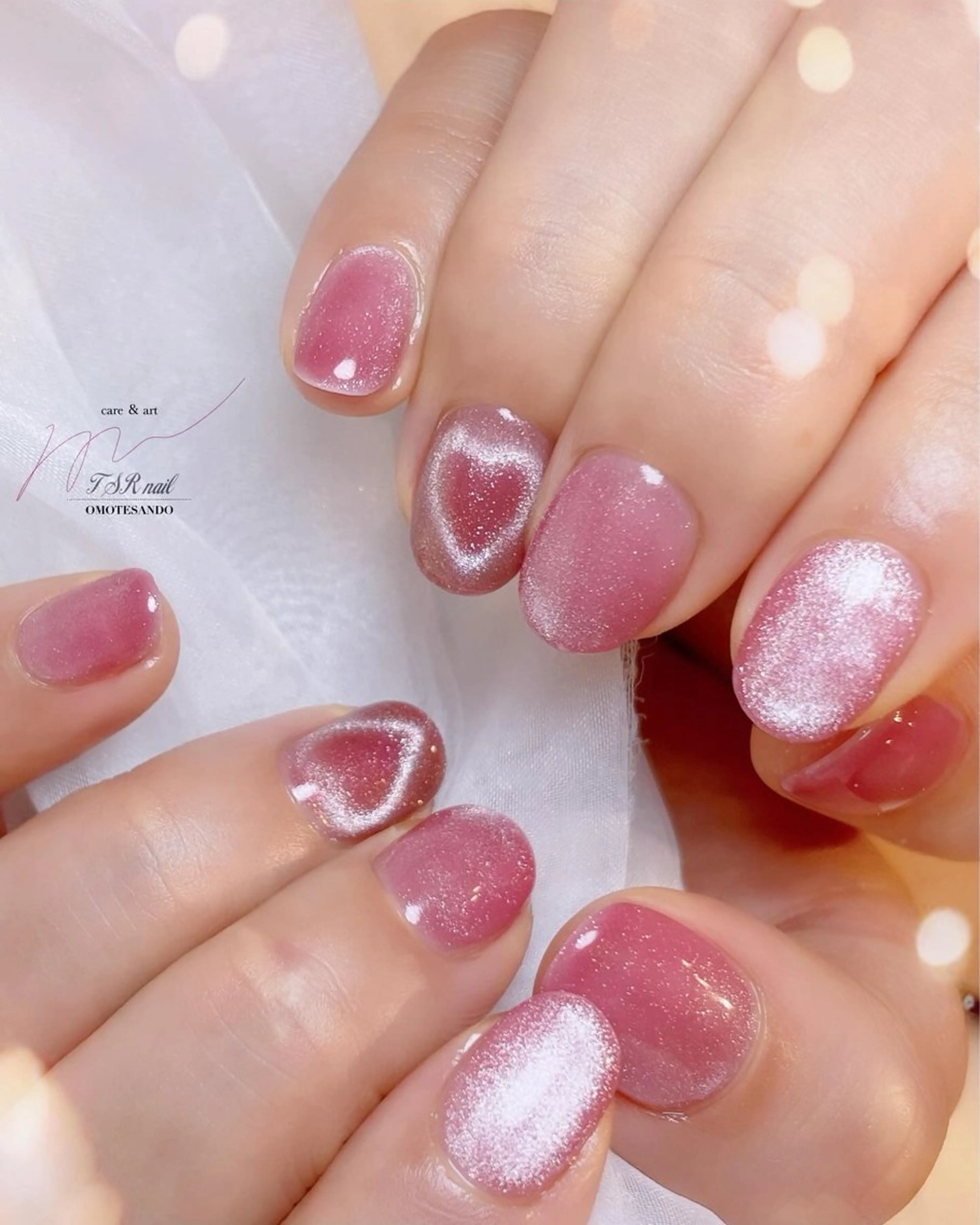 ネイル 桜ネイル ハート マグネットネイル ピンク ハンドネイル ハンドケア 爪咲 りり花のネイルデザイン