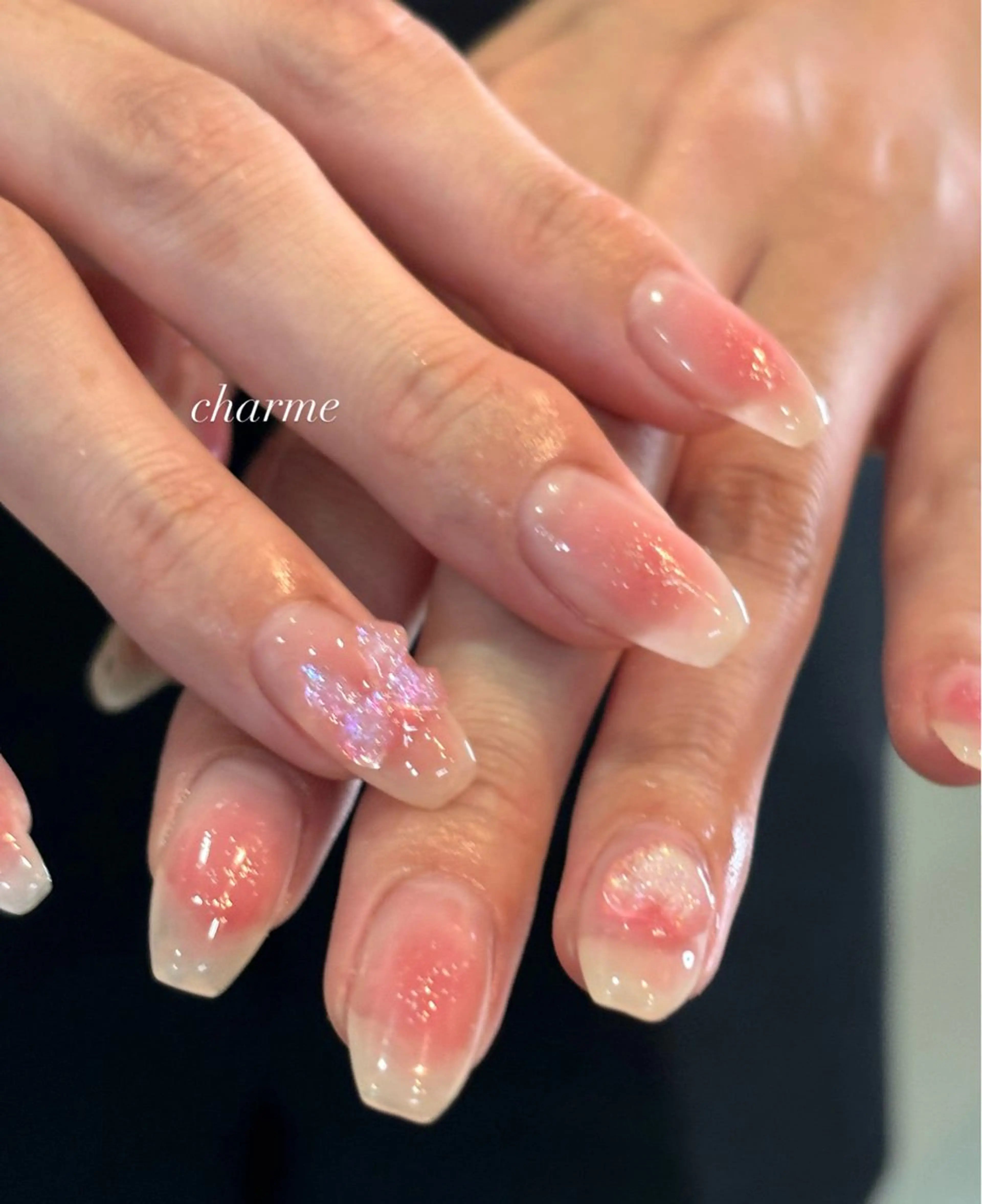 ネイル チークネイル クリアネイル 氷ネイル・うるうるネイル ハンドネイル charme所属・charme nailのネイルデザイン