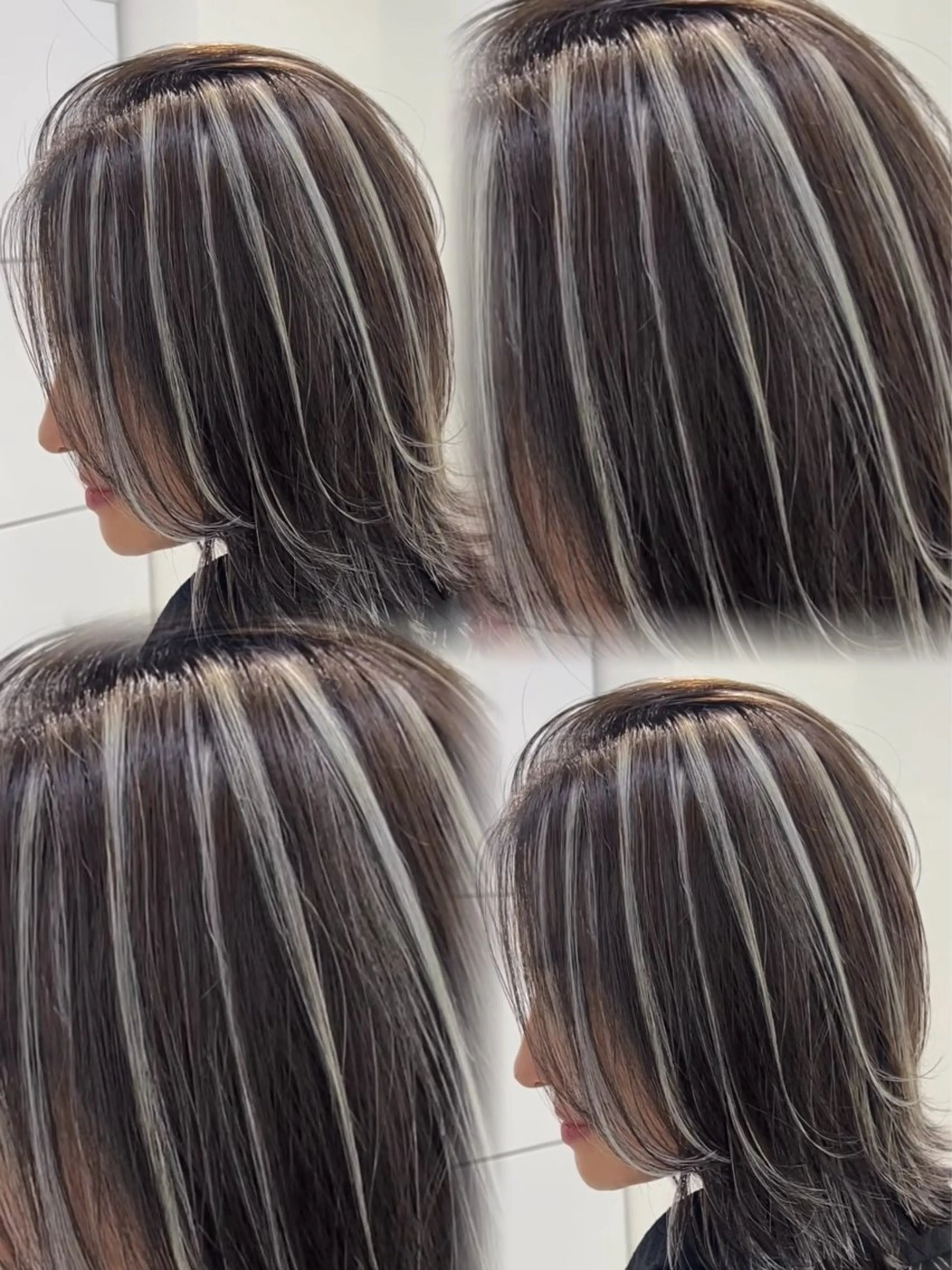 ミディアム カラー デザインカラー グレージュ ハイライトカラー ハイライト ヘアカラー ONYX 表参道所属・表参道/ハイライト 髪質改善ストレートのヘアスタイル