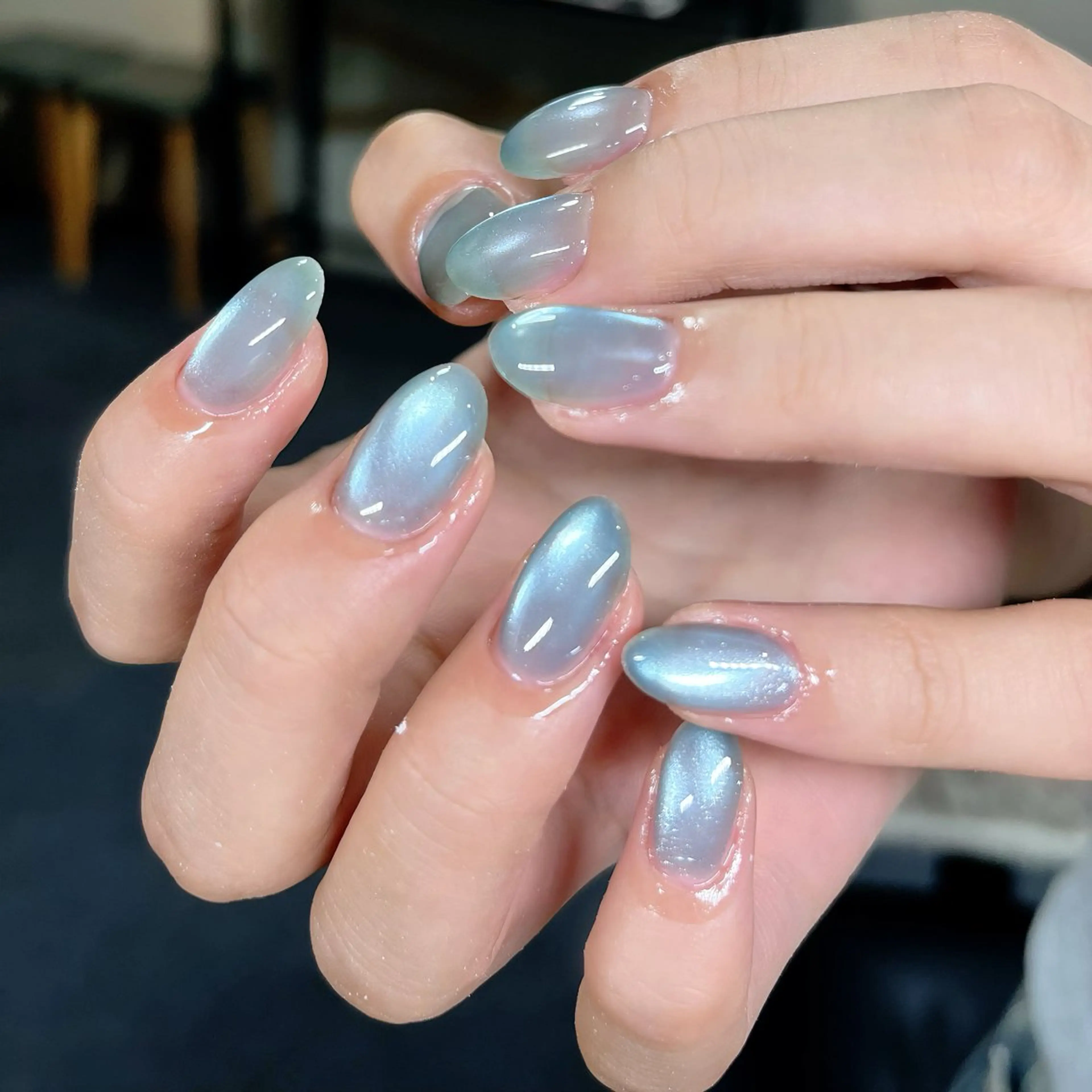 ネイル 水色 マグネットネイル ミラーネイル ワンカラーネイル 夏ネイル ハンドネイル ハンドケア 🫧OPELIA NAIL渋谷🫧のネイルデザイン