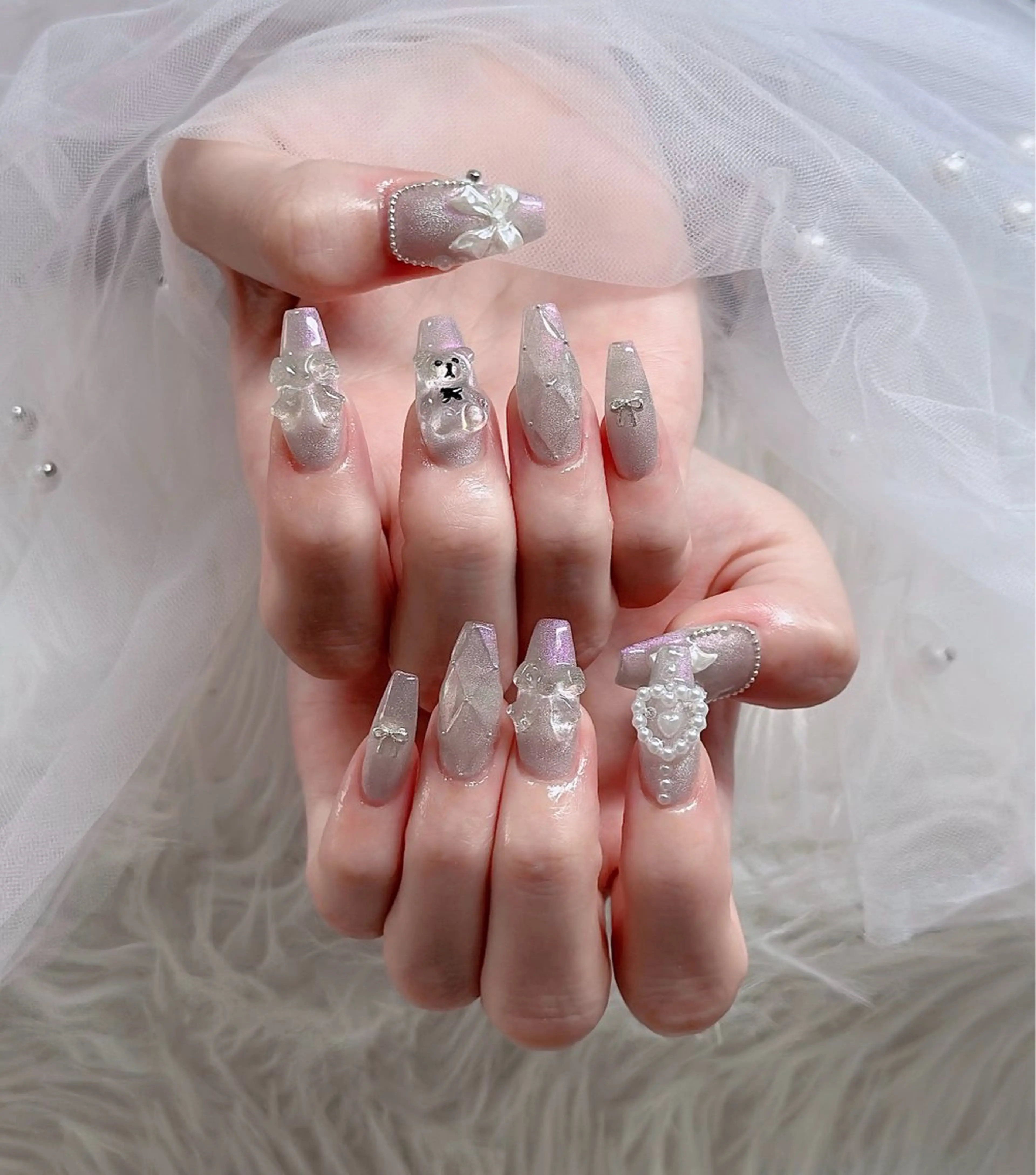 ネイル ハート キラキラネイル リボン ハンドネイル キノコ H.babynailのネイルデザイン
