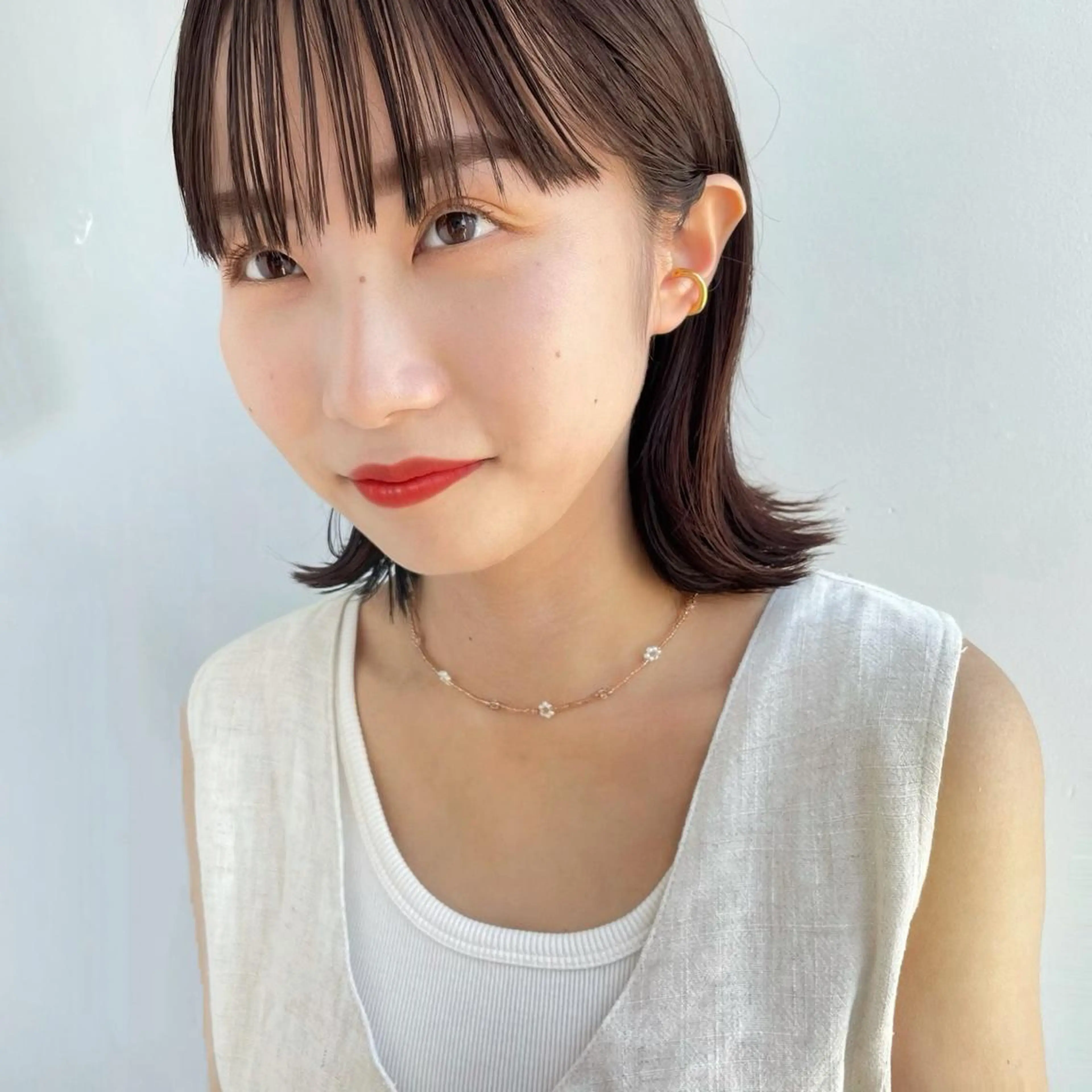 セミロング カラー ヘアアレンジ 透明感カラー 【柔らか透明感✨/ 似合せ前髪】大石葉月のヘアスタイル