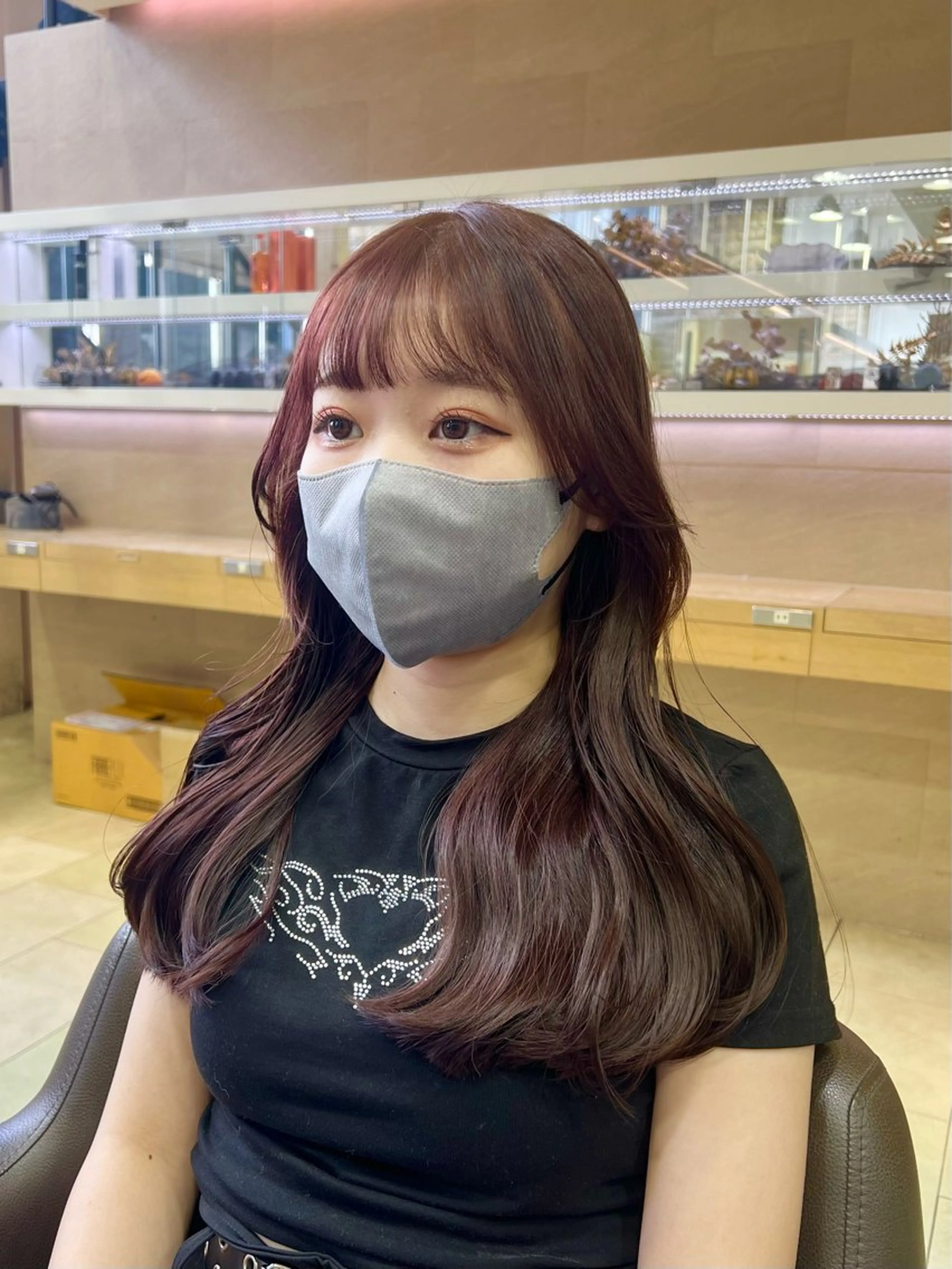 セミロング カラー ヘアアレンジ ヘアカラー ダウンパーマ🇰🇷 毛流れパーマ【かな】のヘアスタイル