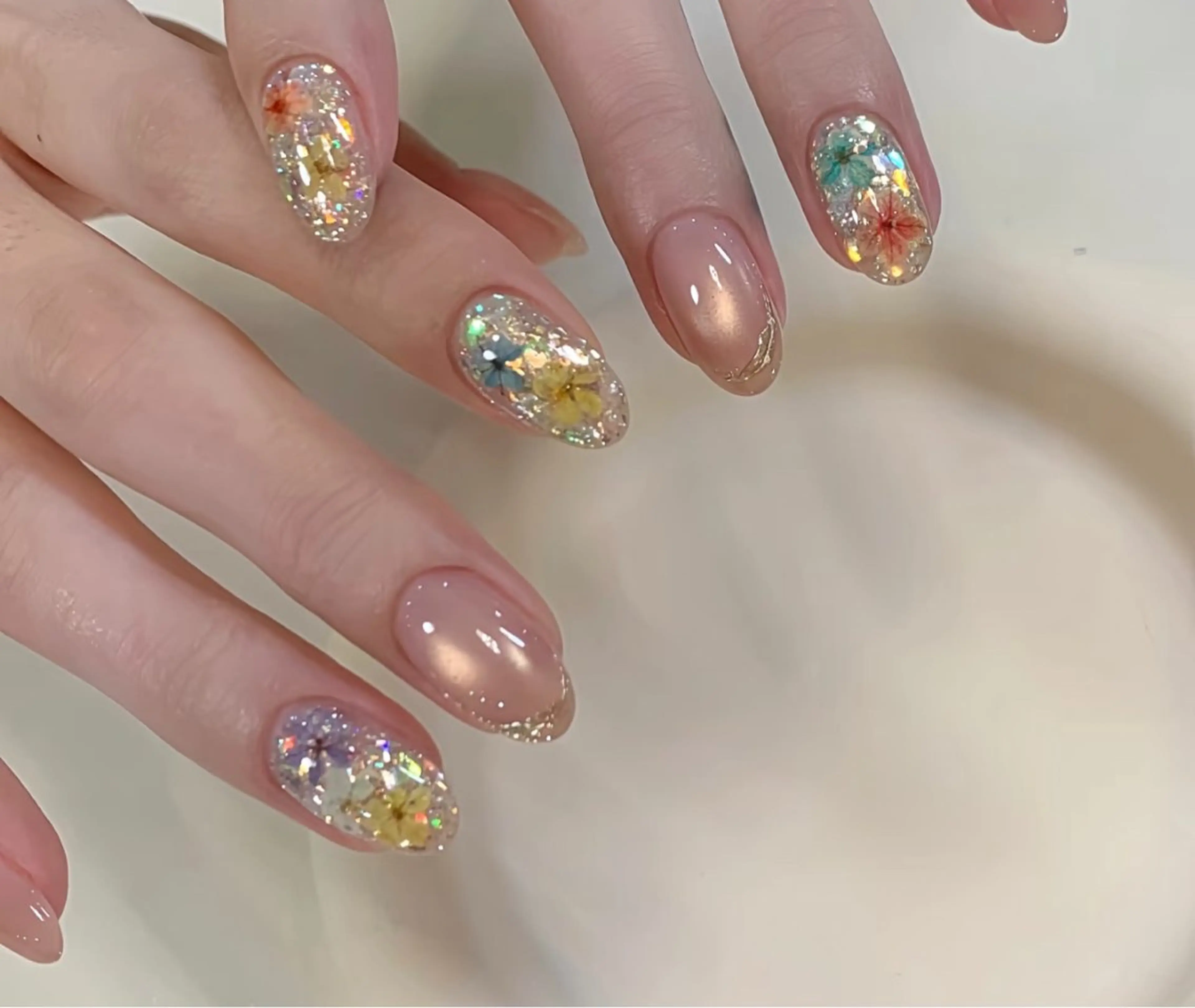 ネイル アートネイル オーロラネイル チークネイル フレンチネイル ガラスフレンチ ハンドネイル 🎀🎀YooLi Nail Salonのネイルデザイン