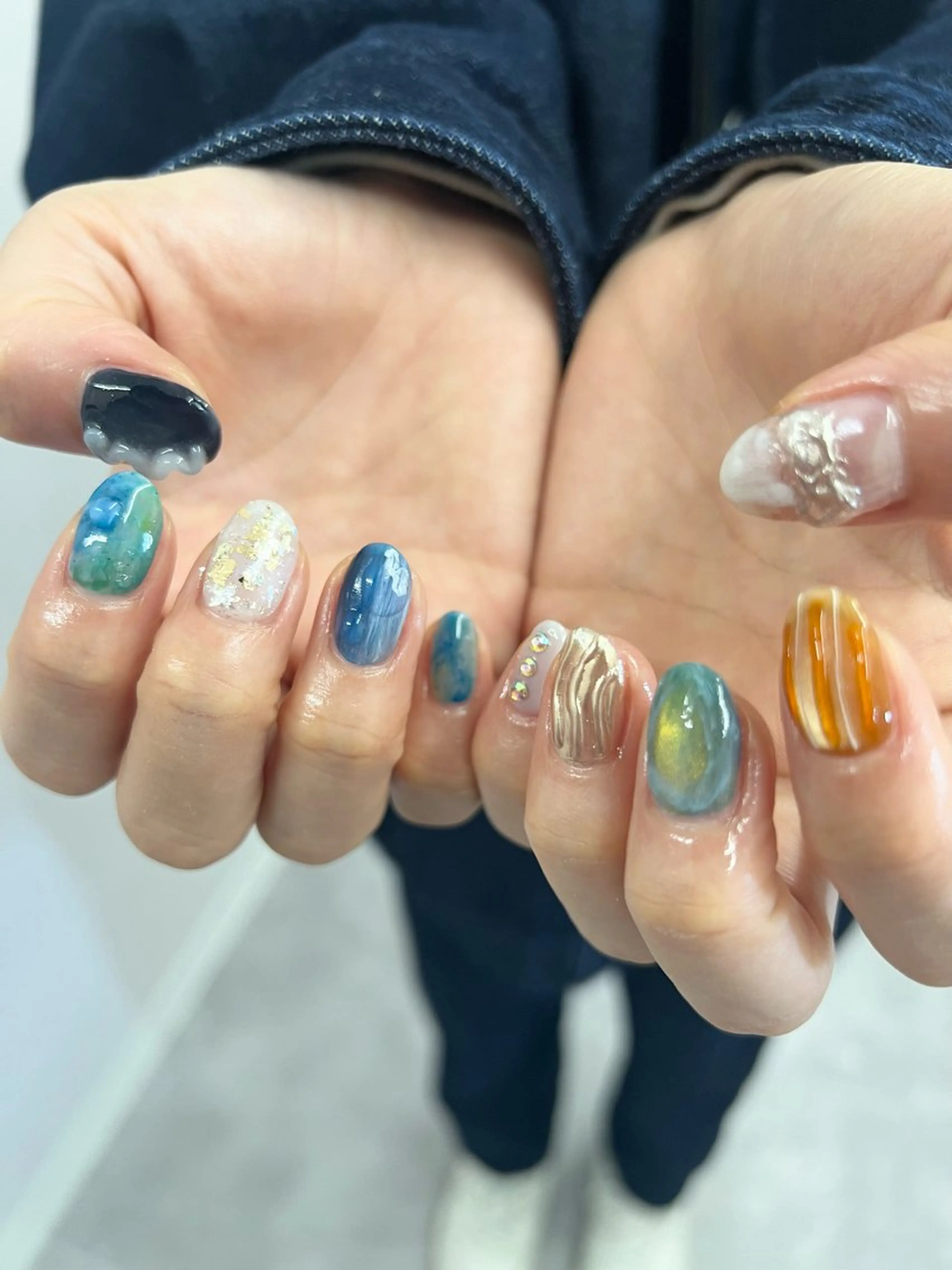ネイル ジェルネイル マグネットネイル ニュアンスネイル パラジェル リボン ハンドネイル ハンドケア Bana_ Nailのネイルデザイン