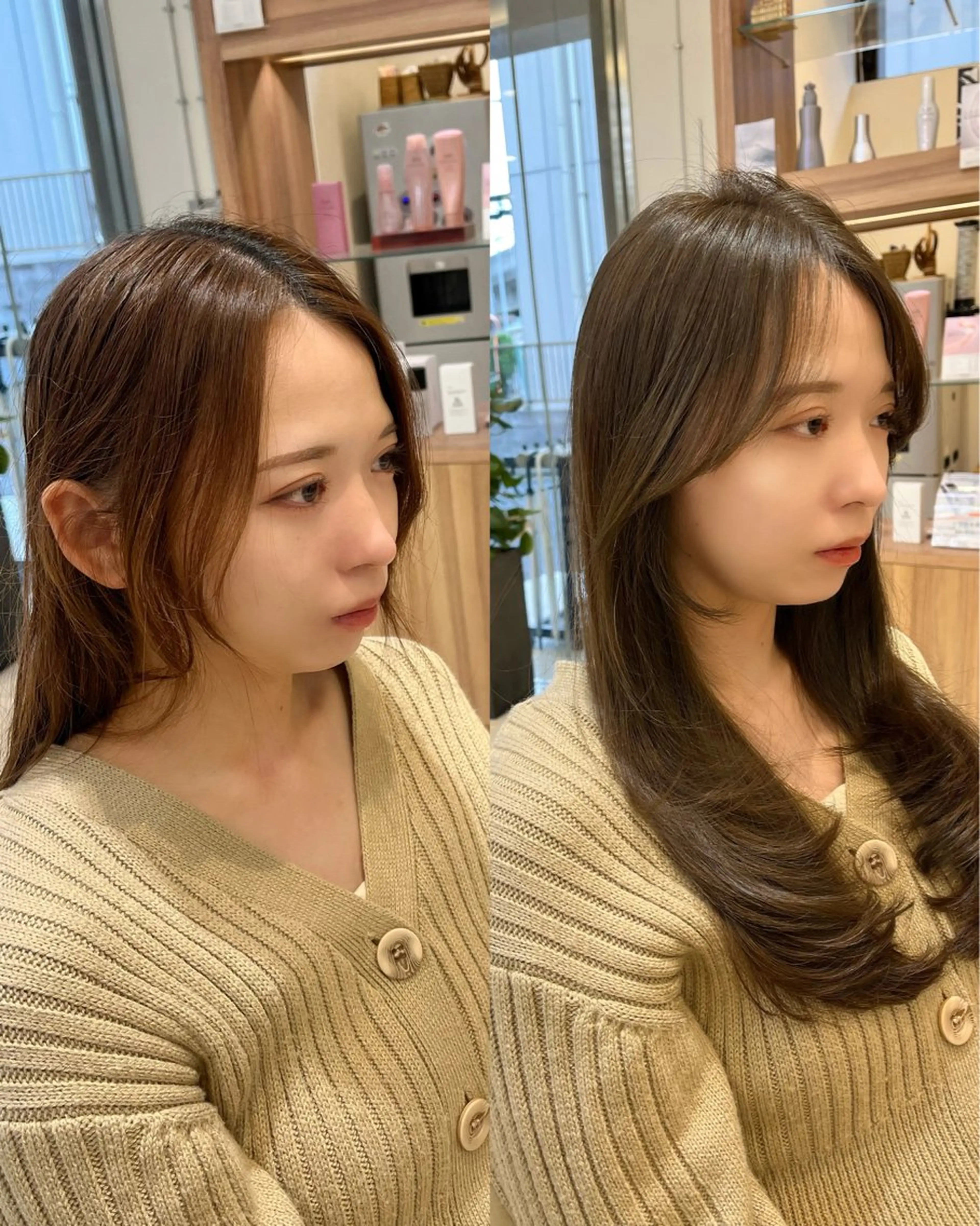 セミロング カラー セミロングパーマ ベージュカラー 黒髪 ブリーチ ブルーカラー カット ヘアカラー トリートメント ミタニ/髪質改善 /レイヤーカットのヘアスタイル