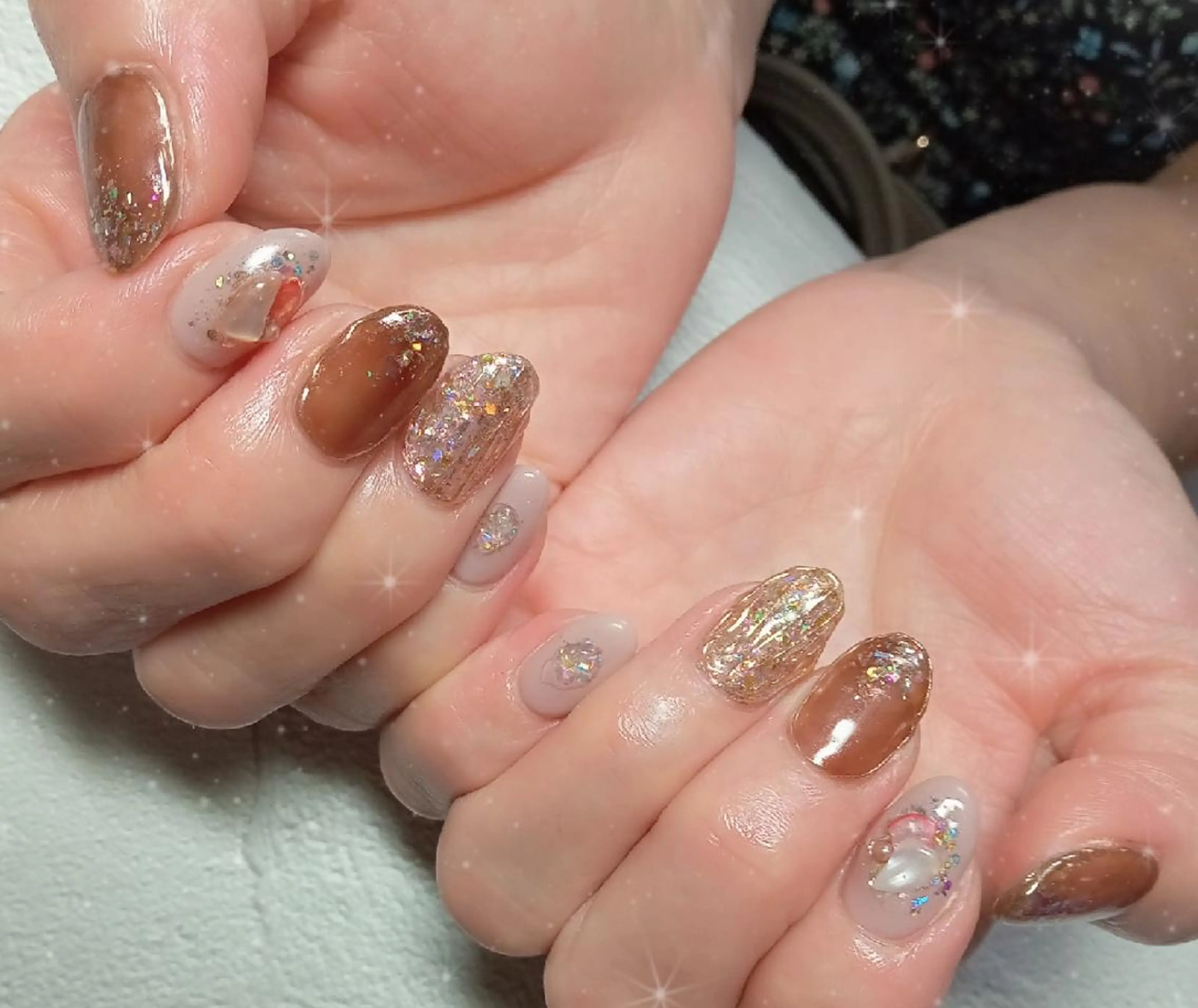 ネイル アートネイル べっ甲ネイル フレンチネイル ガラスフレンチ キラキラネイル ハンドネイル flure de neige yukiのネイルデザイン