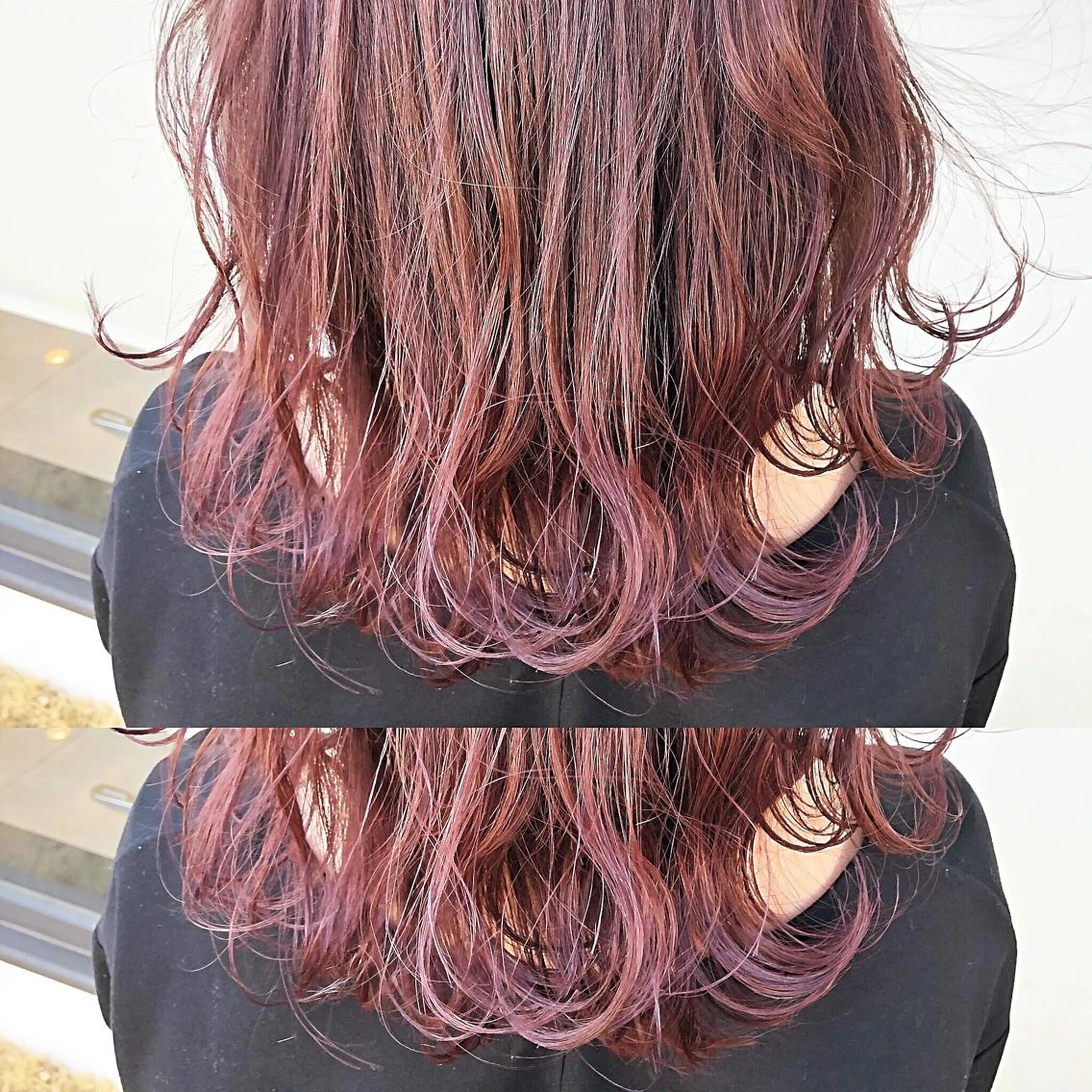 ミディアム カラー グラデーションカラー ピンクカラー ピンクパープル パープルカラー ヘアカラー トリートメント 名畑 裕貴のヘアスタイル