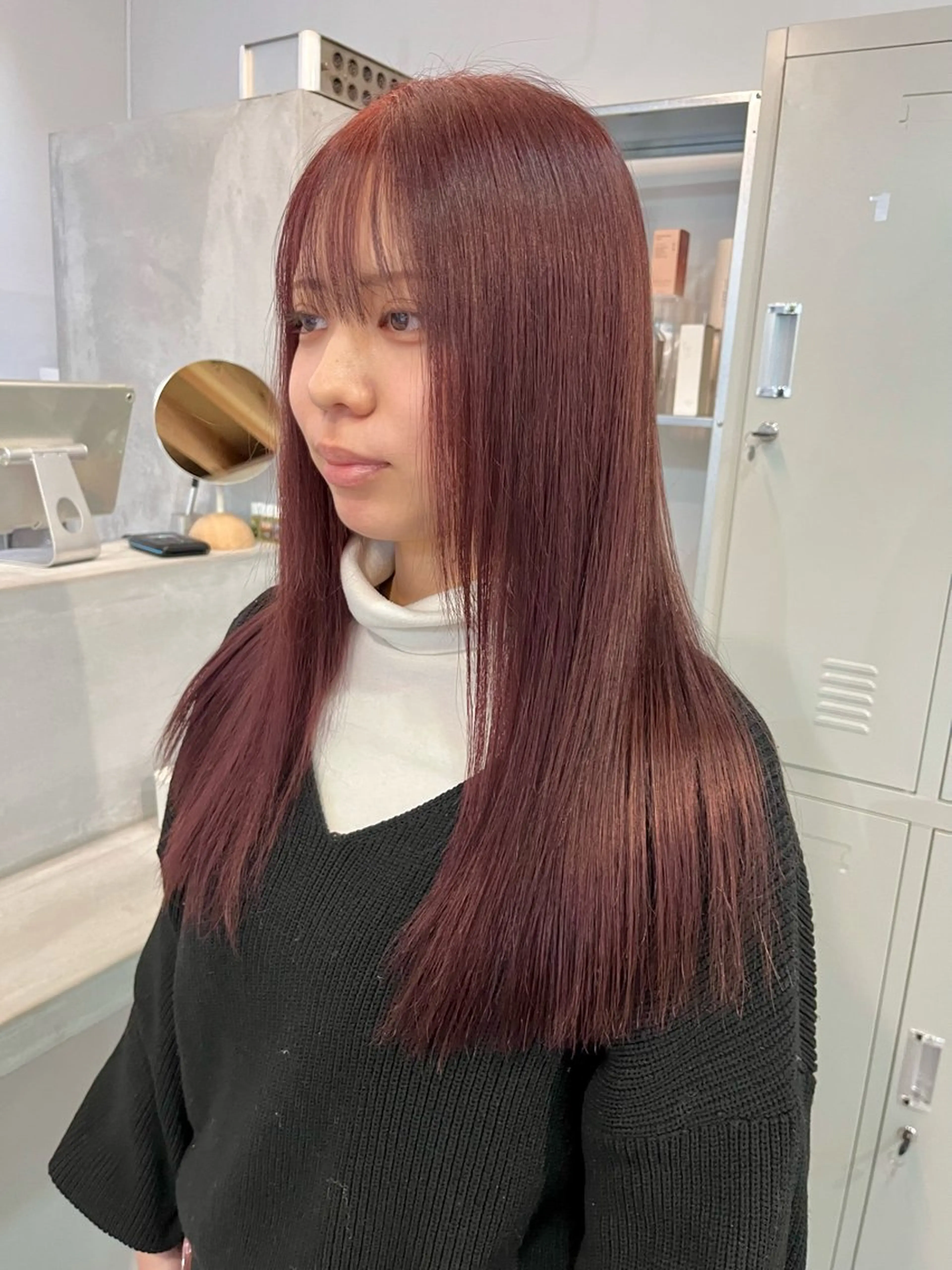 ロング カラー ブリーチ ダブルカラー ブリーチなしカラー ピンクカラー ヘアカラー トリートメント ブリーチなしカラー レイヤーカットのヘアスタイル