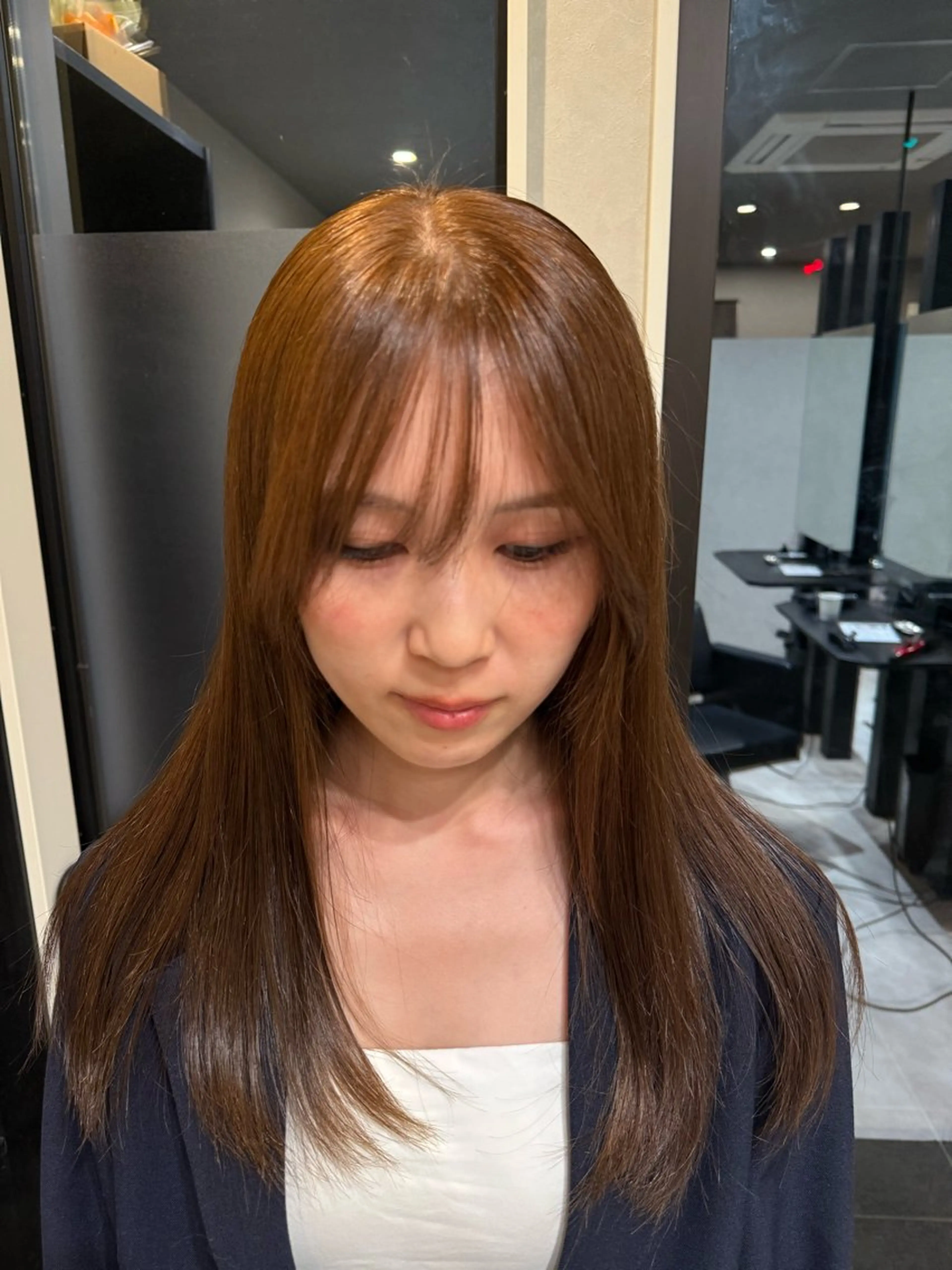 セミロング 縮毛矯正 ヘアカラー カラーモデル募集♥️ 玲奈のヘアスタイル