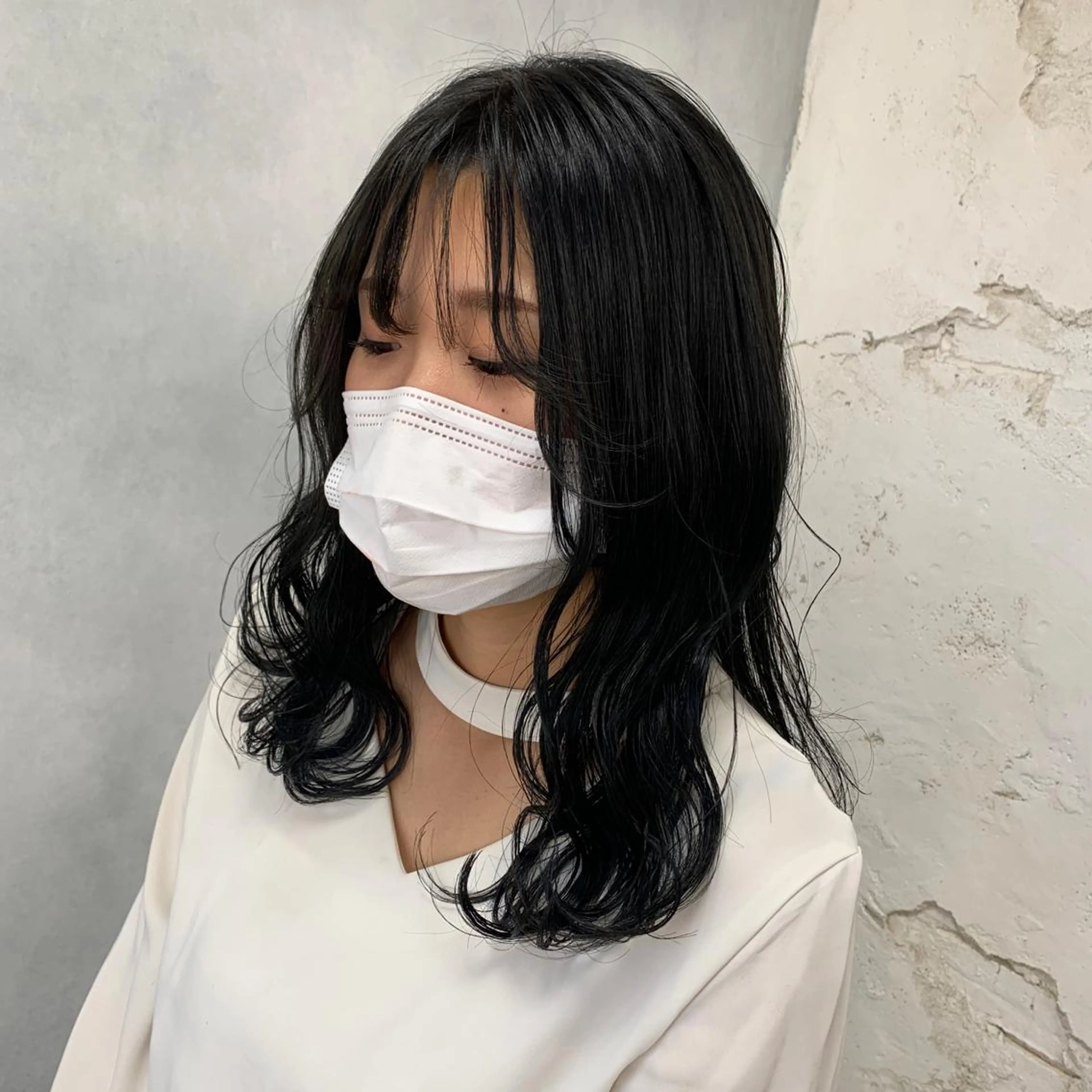 ロング カラー パーマ ヘアアレンジ メンズ キッズ ネイル マツエク・マツパ 黒髪 ブルーカラー ブルーブラック ブルー nameless 心斎橋のヘアスタイル