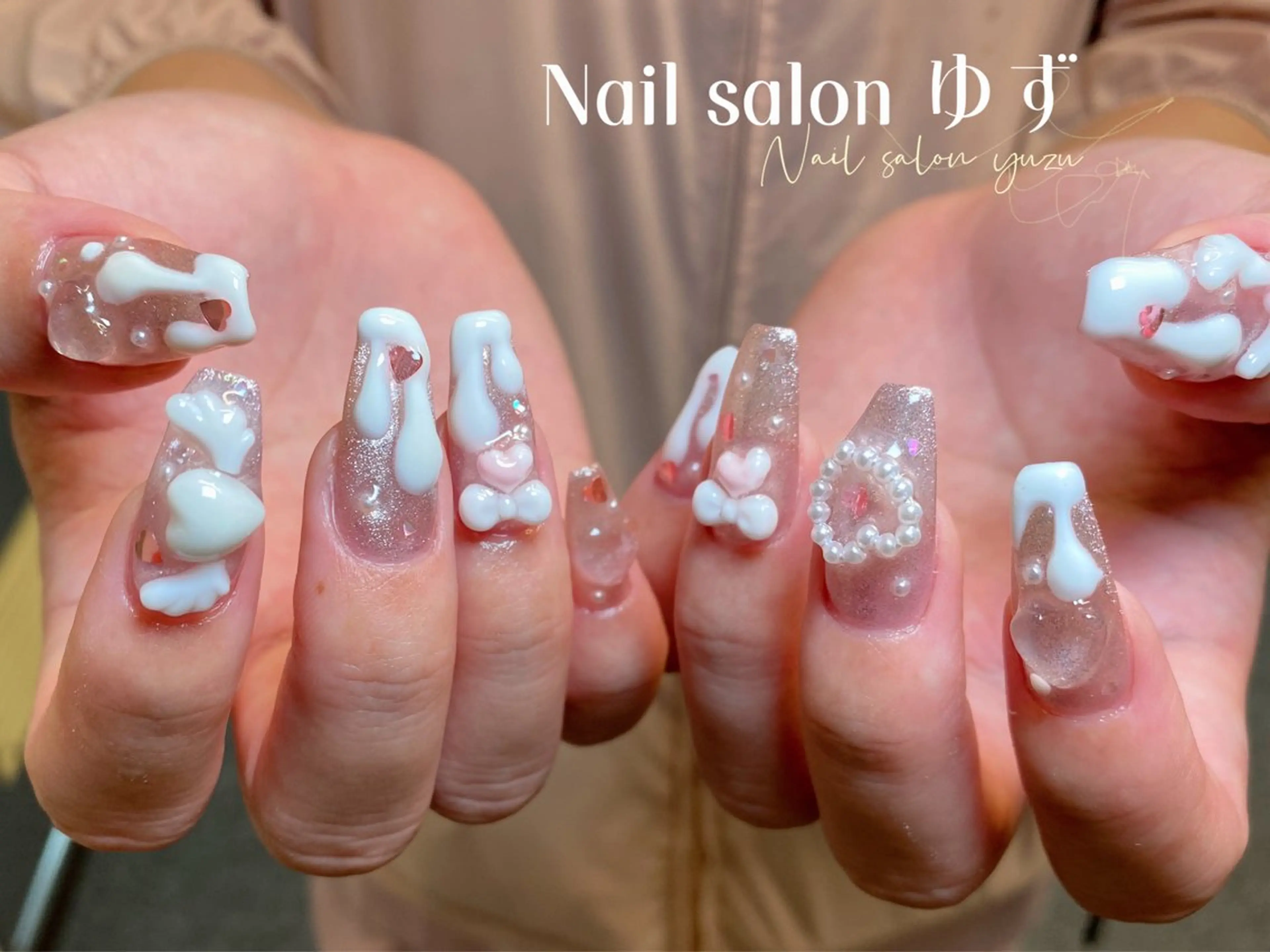 ネイル カジュアル チークネイル フレンチネイル ジェルネイル ガーリー ゆず Nail Salonのネイルデザイン