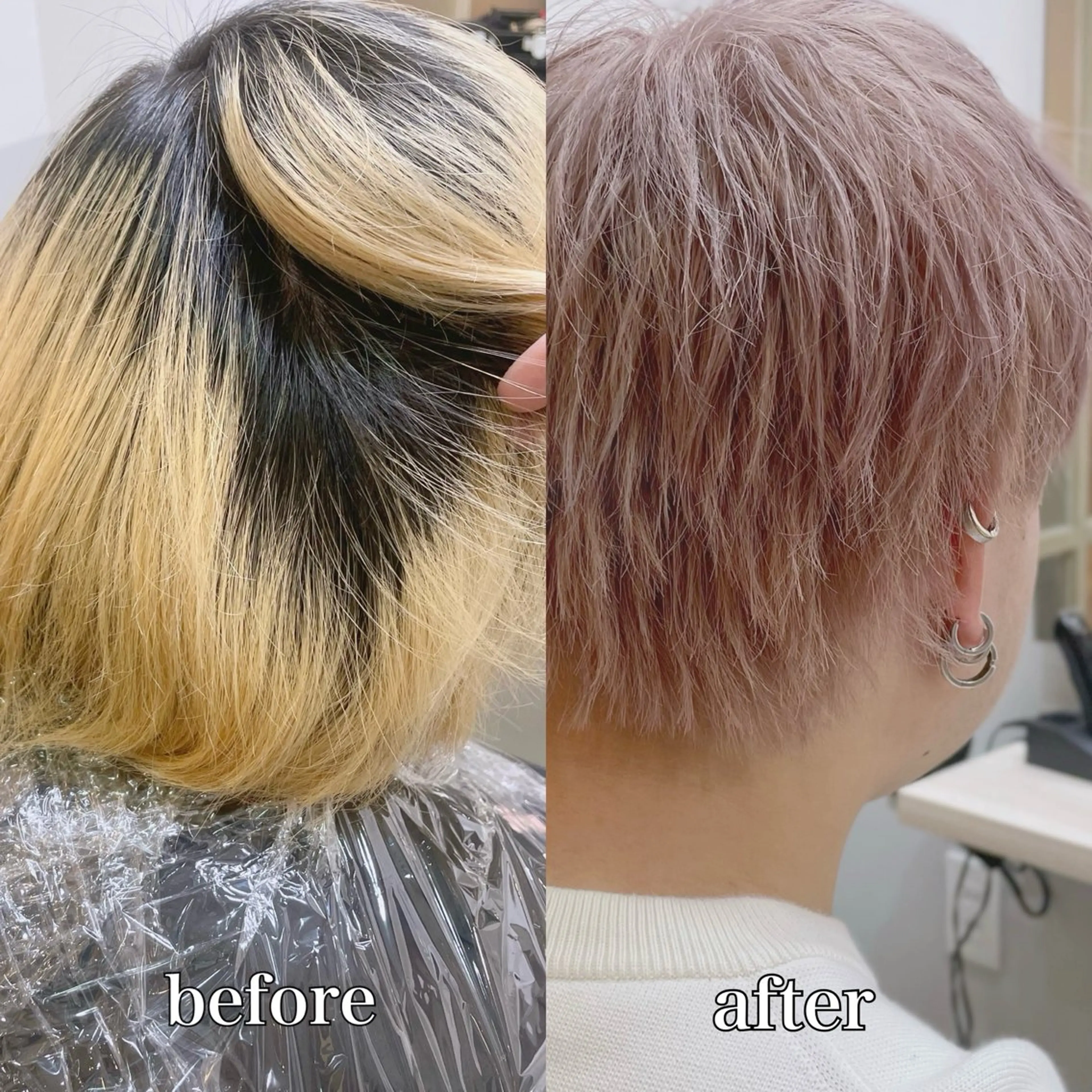 ミディアム カラー メンズ メンズハイトーン ベージュカラー ハイトーンカラー ピンクカラー ピンクベージュ カット ヘアカラー トリートメント EMANON新宿南口所属・🦄中性ウルフ ☁️Shiori🦄のヘアスタイル