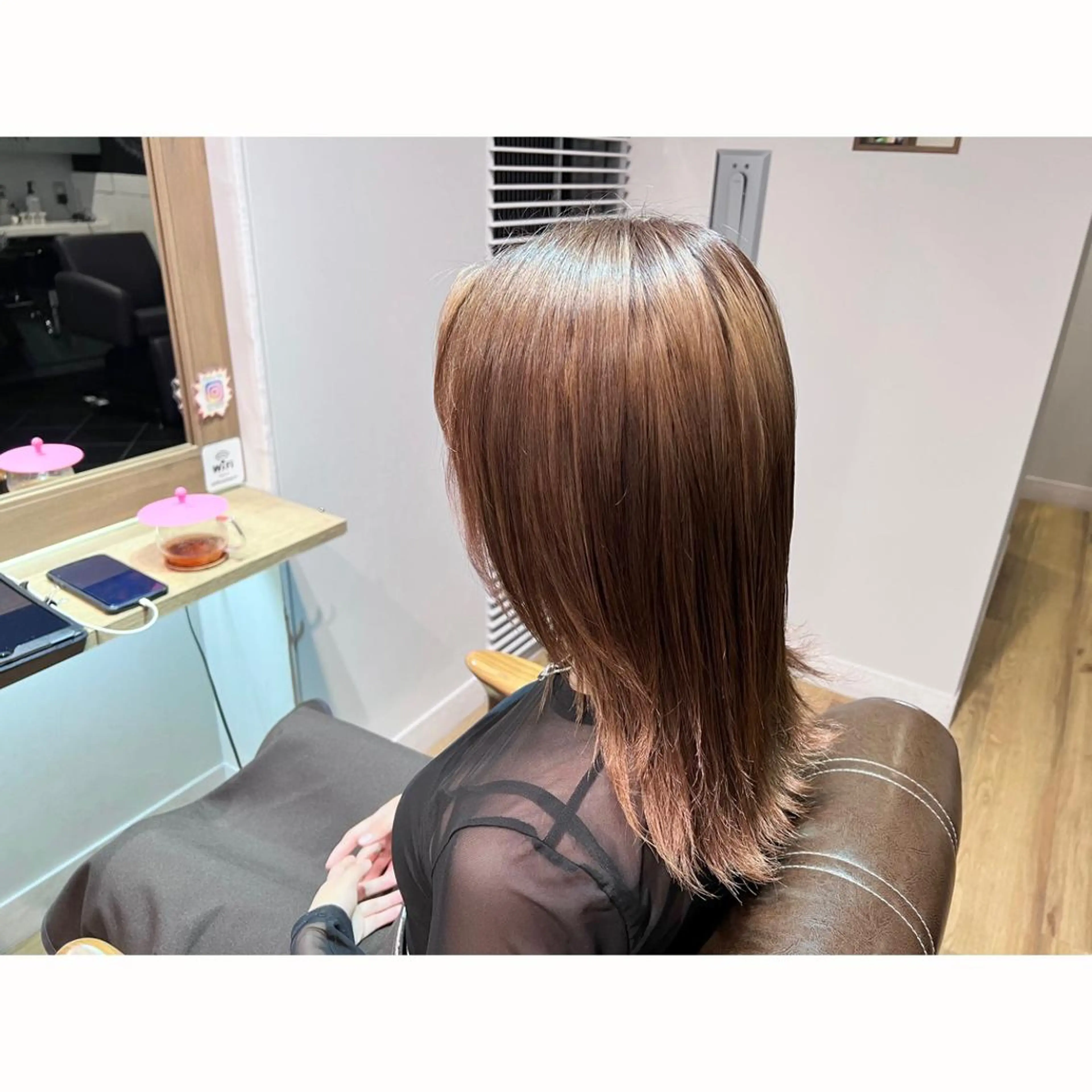 セミロング カラー 髪質改善 トリートメント ツキダテ ユイのヘアスタイル