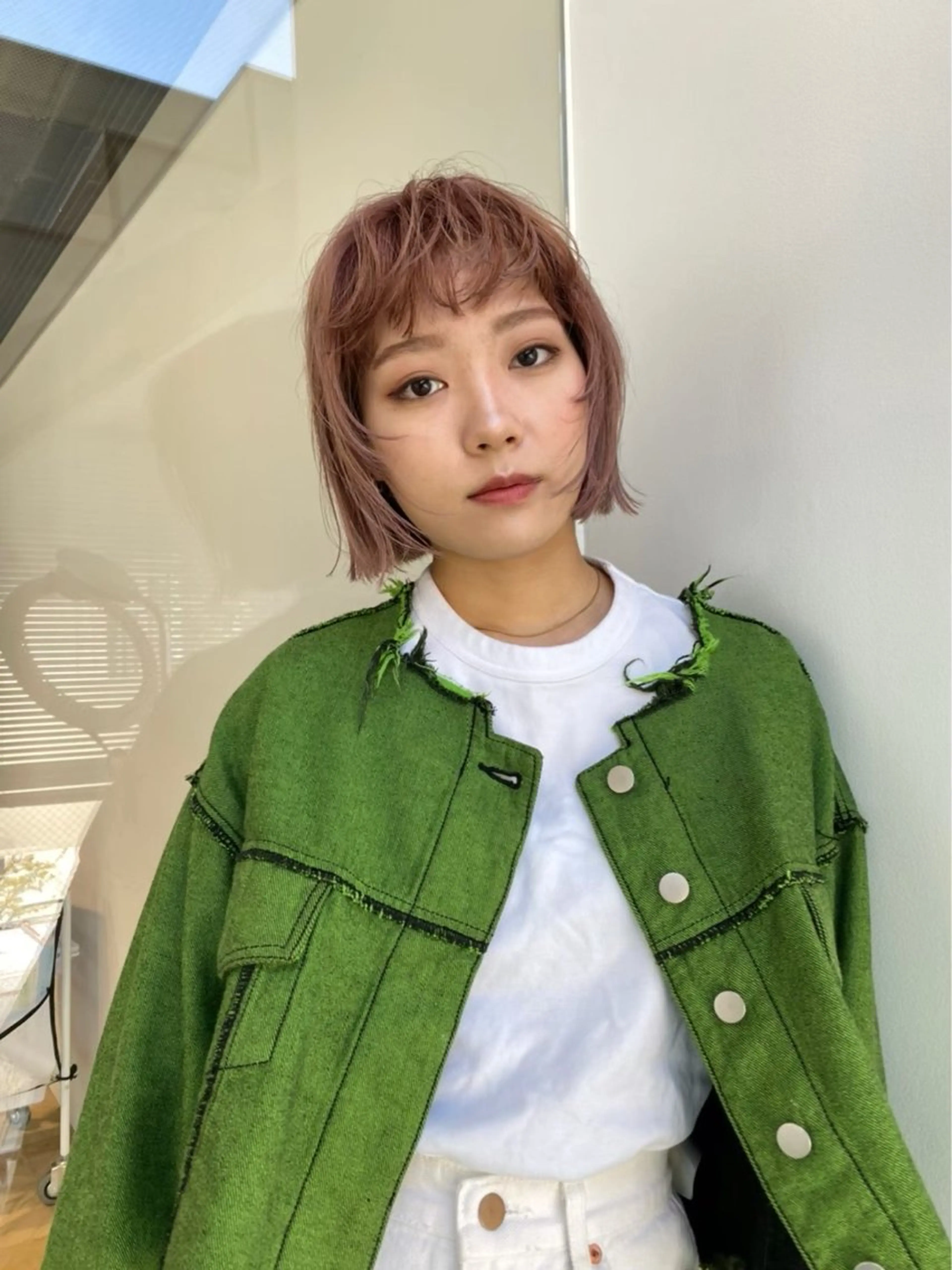 カラー ベージュカラー ブリーチ ダブルカラー ピンクカラー ピンクベージュ ヘアカラー レイヤー/ボブ /河内温太のヘアスタイル