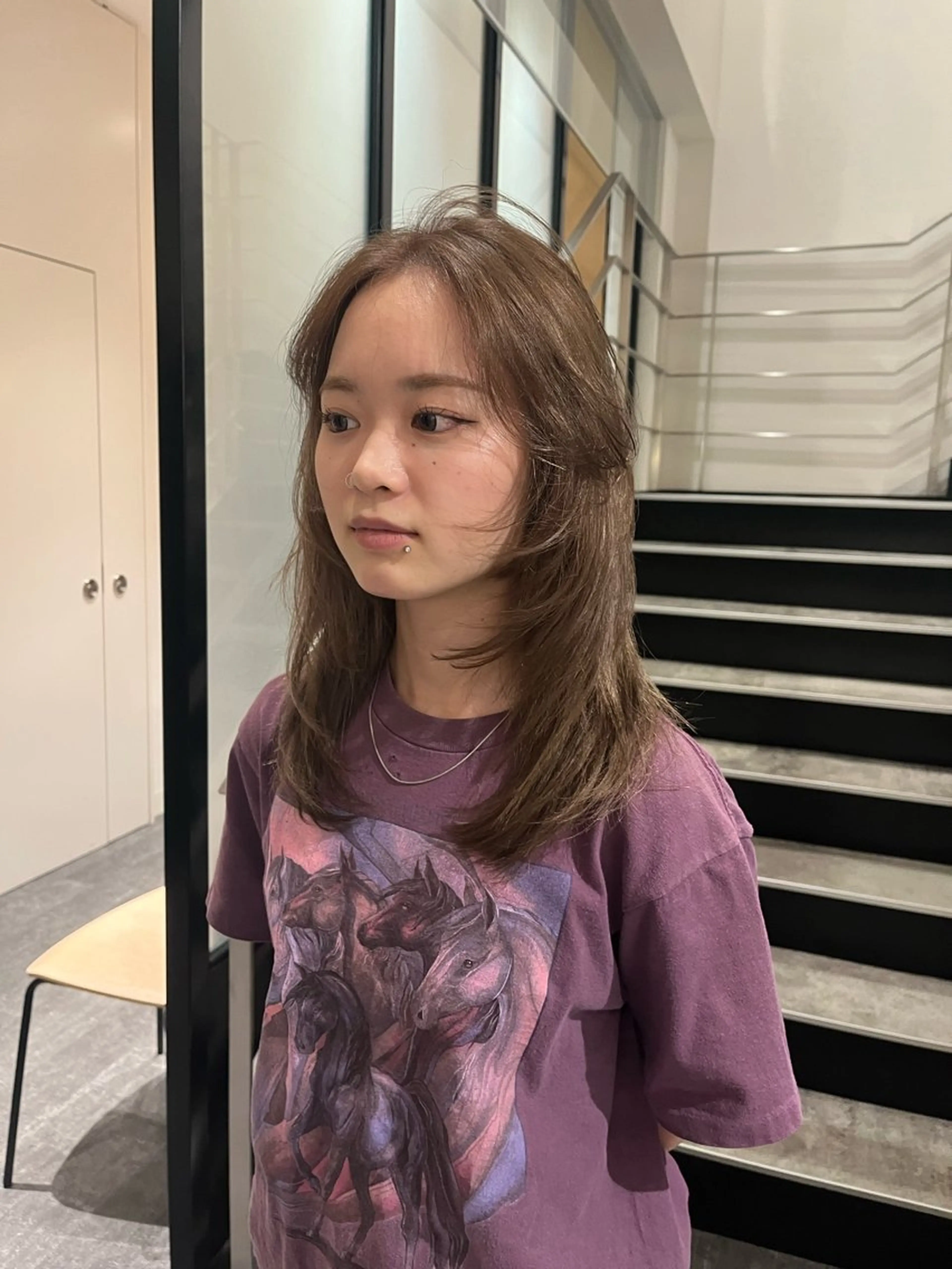 ミディアム カラー カット ヘアカラー トリートメント GO TODAY SHAiRE SALON 原宿本店所属・ブリーチ/レイヤー ハッシュカット/河内のヘアスタイル
