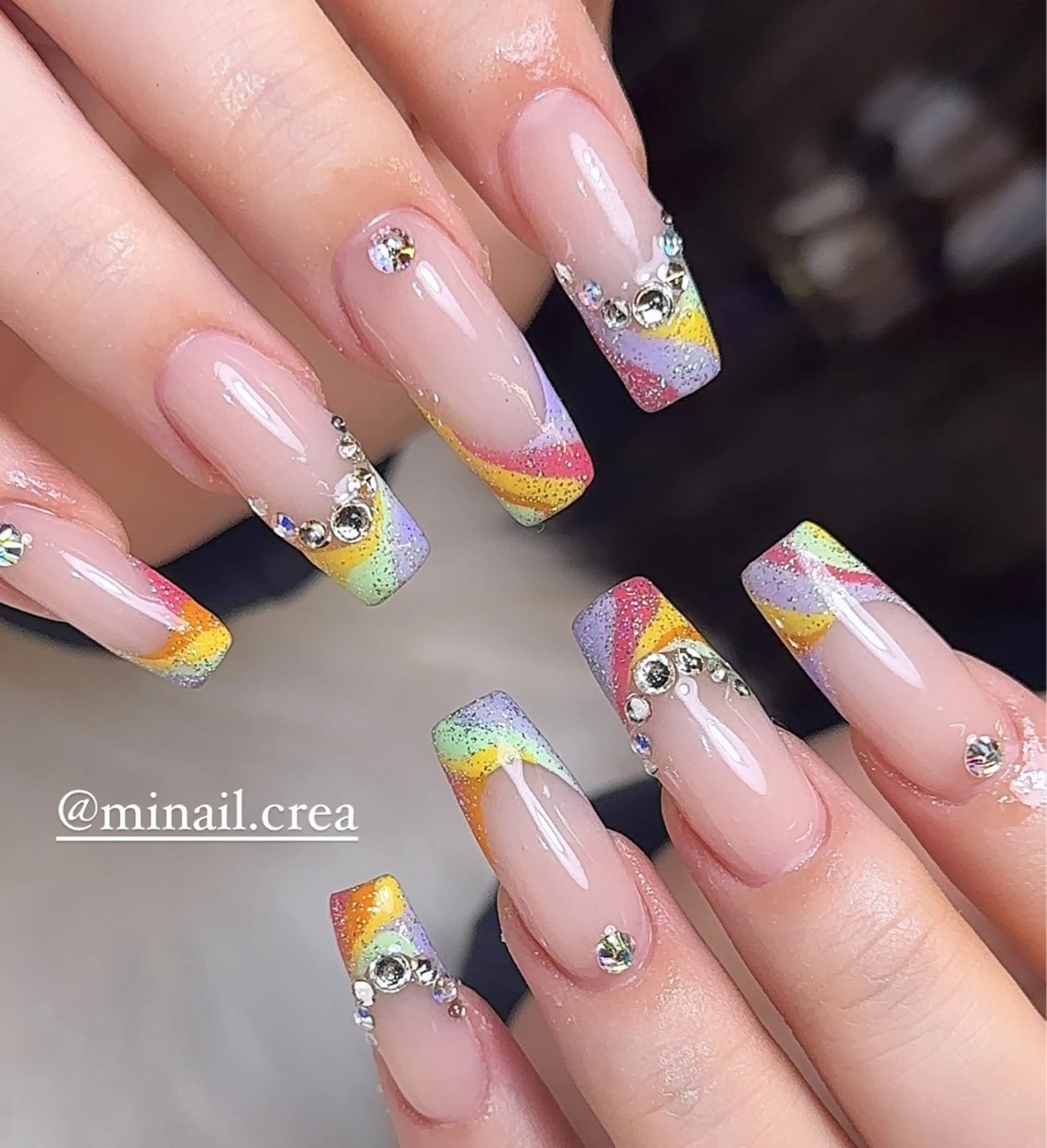 ネイル 長さ出し フレンチネイル ジェルネイル キラキラネイル ロングネイル ハンドネイル CRéA　-private nailsalon-所属・CReA nailのネイルデザイン