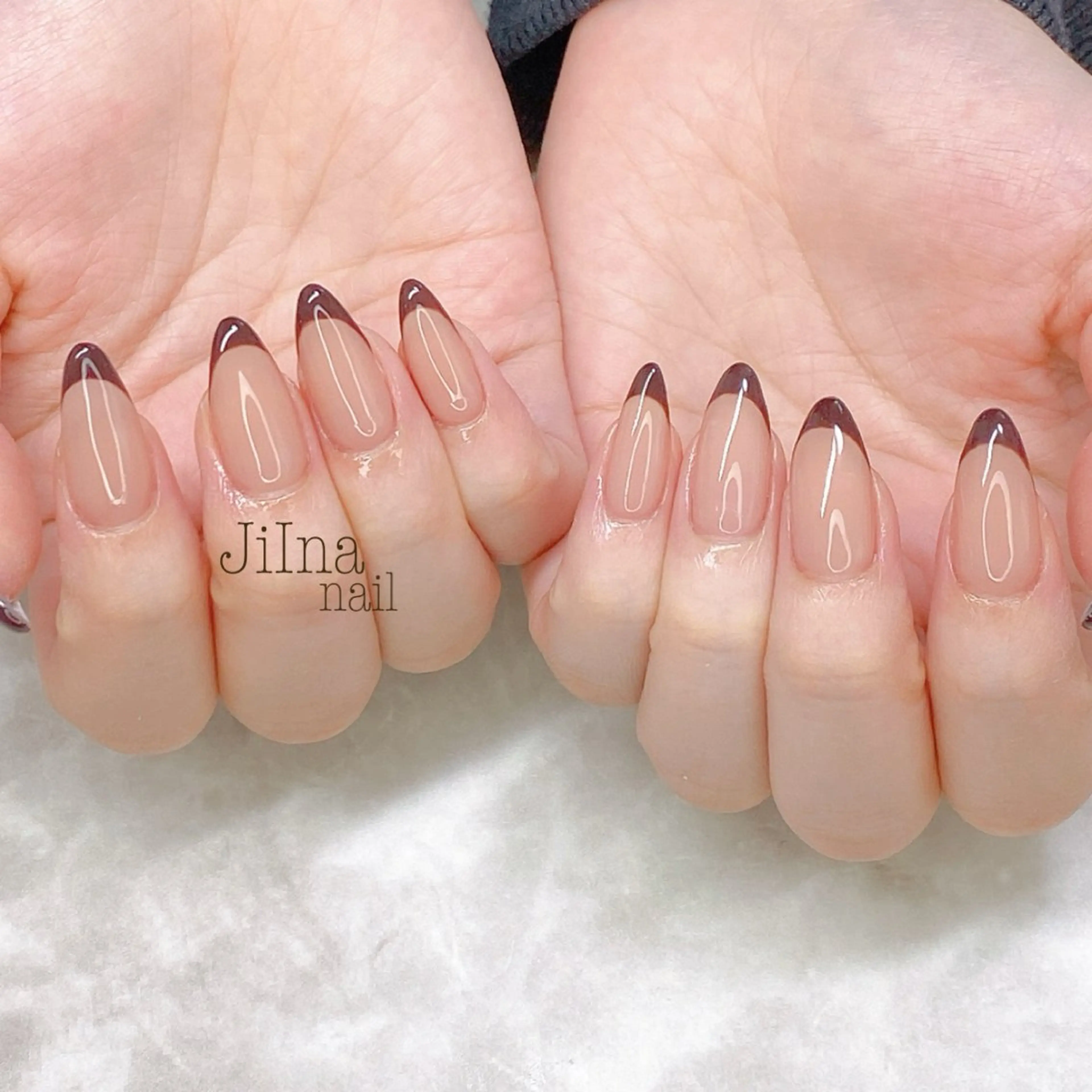 ネイル ブラウン フレンチネイル JiIna nailのネイルデザイン