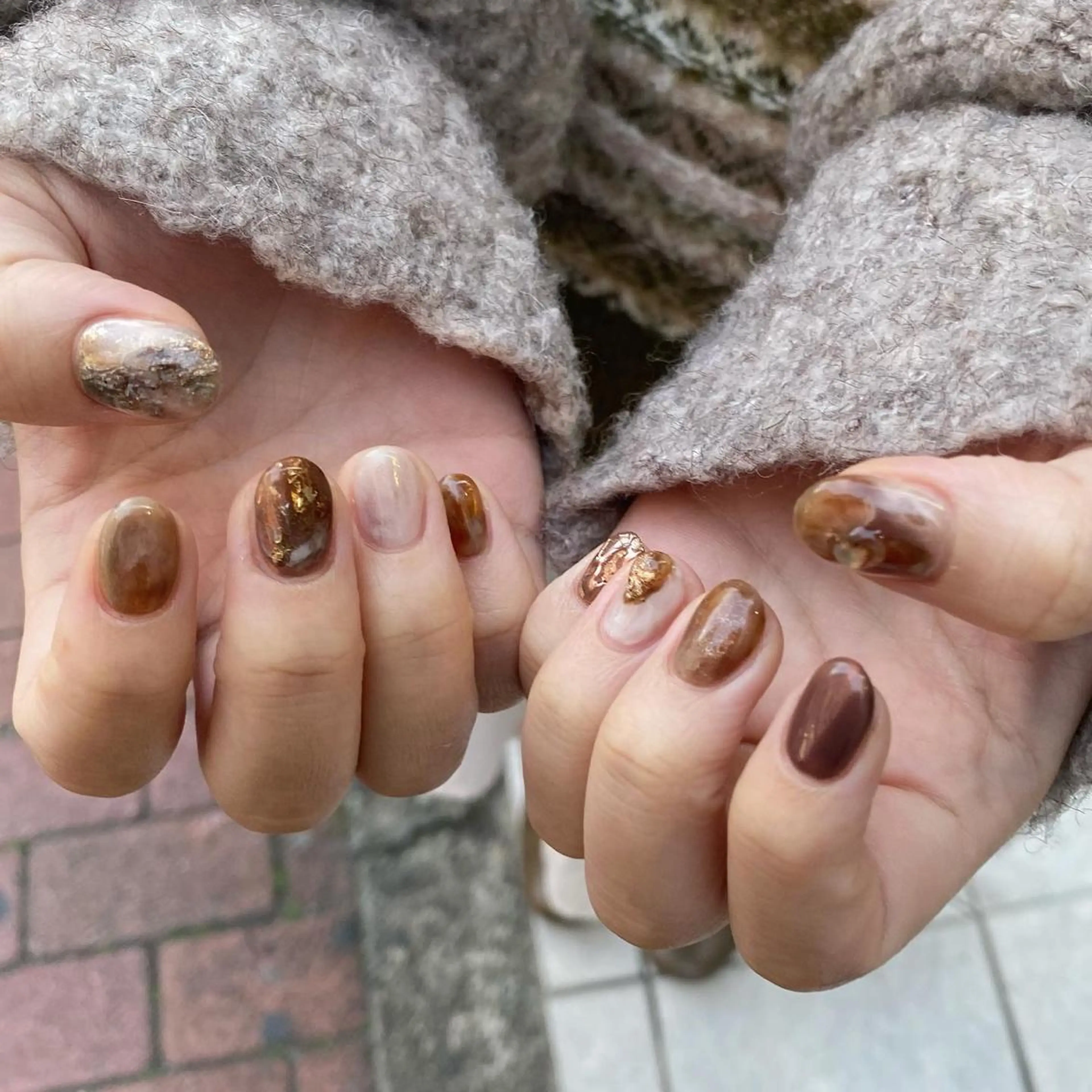 ネイル ブラウン ハンドネイル nable.所属・望月 実莉のネイルデザイン